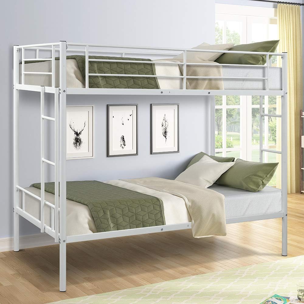 Metal Bunk Bed,Twin Over Twin Bunk Bed Frame,Heavy Duty Space-Saving Design,Easy Assembly with Safety Guard Rails & Side Ladder for Adults Children Teens(Black)