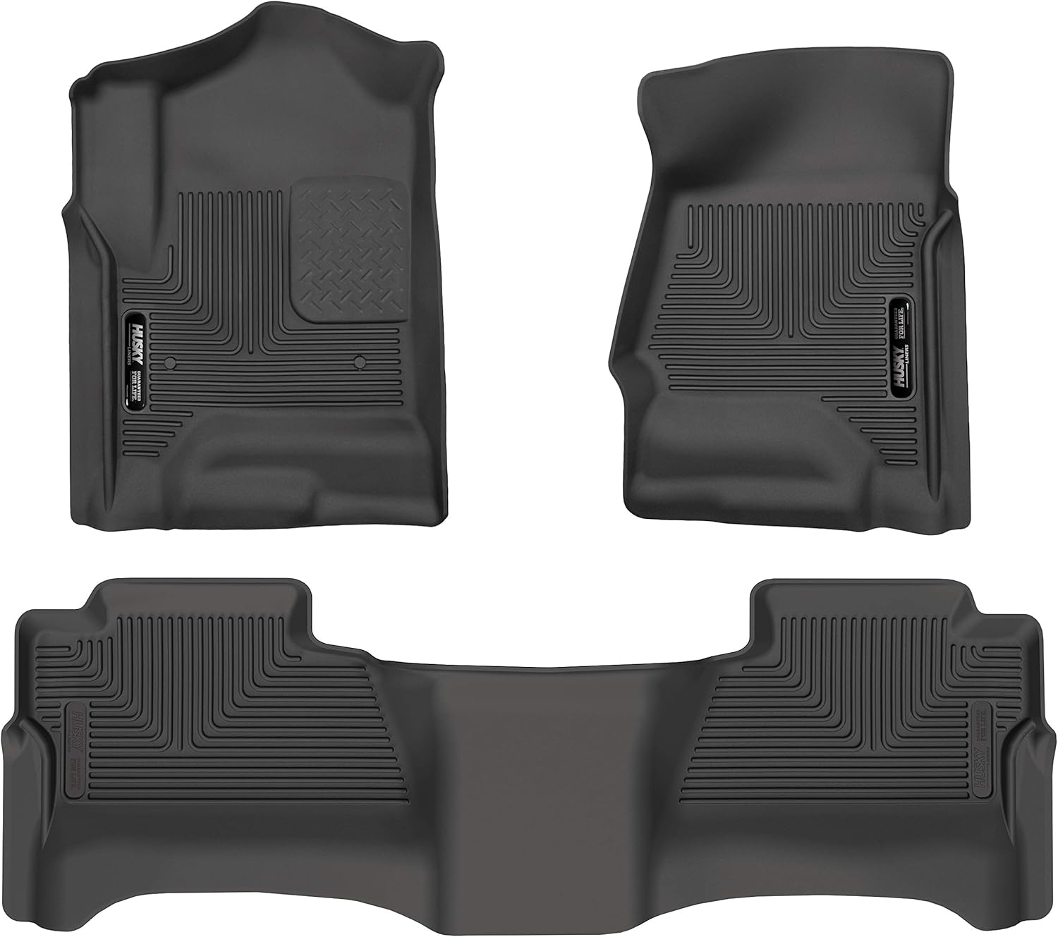 Husky Liners Weatherbeater Series | Front & 2nd Seat Floor Liners (Footwell Coverage) - Black | 98231 | Fits 2014-2018 Chevrolet Silverado/GMC Sierra 1500, 2015-2019 2500/3500 HD Crew Cab 3 Pcs