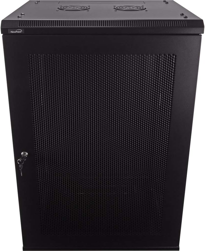 NavePoint 18U Deluxe IT Wallmount Cabinet Enclosure 19-Inch Server Network Rack with Locking Perforated Door 16-Inches Deep Black