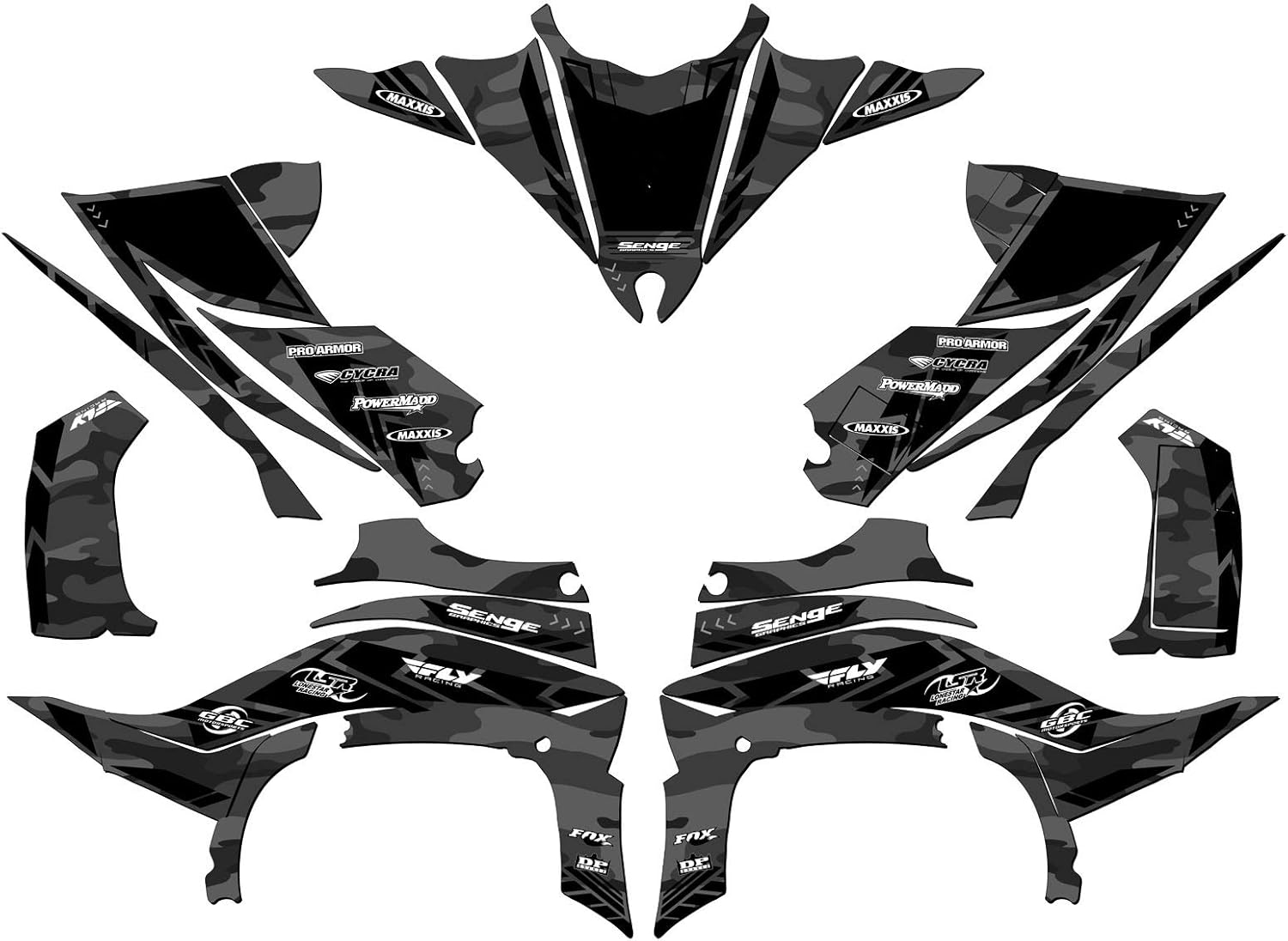 Senge Graphics Kit Compatible with Yamaha 2014-2020 YFZ 450R, Apache Grey (Matte Finish) Graphics Kit with Blank Number Plates with Extra Coverage