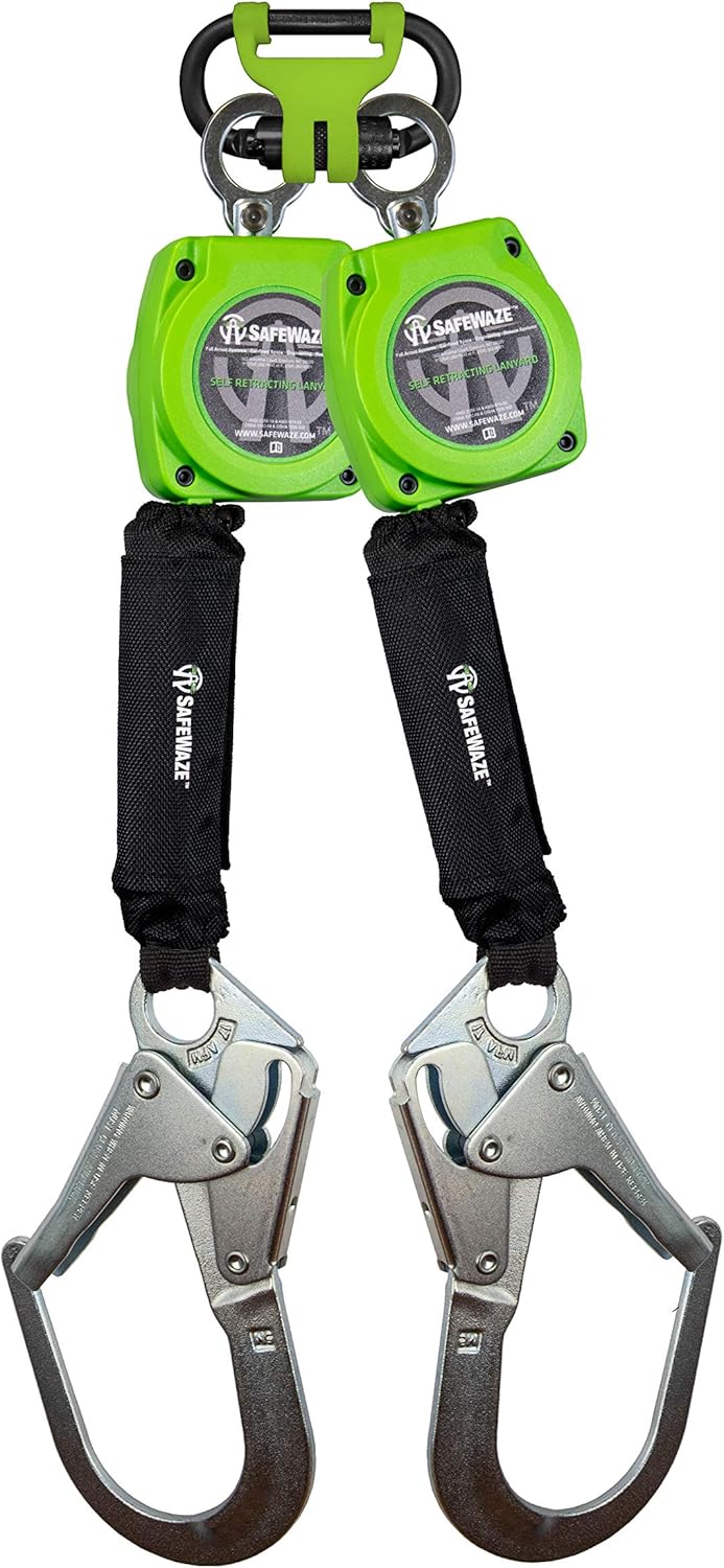 SafeWaze 6 FT Dual Leg Web Retractable Lifeline with Steel Snap Hook & 1014 Behind the Web Bracket, Single Person Fall Protection Device, OSHA/ANSI Compliant (019-5152)