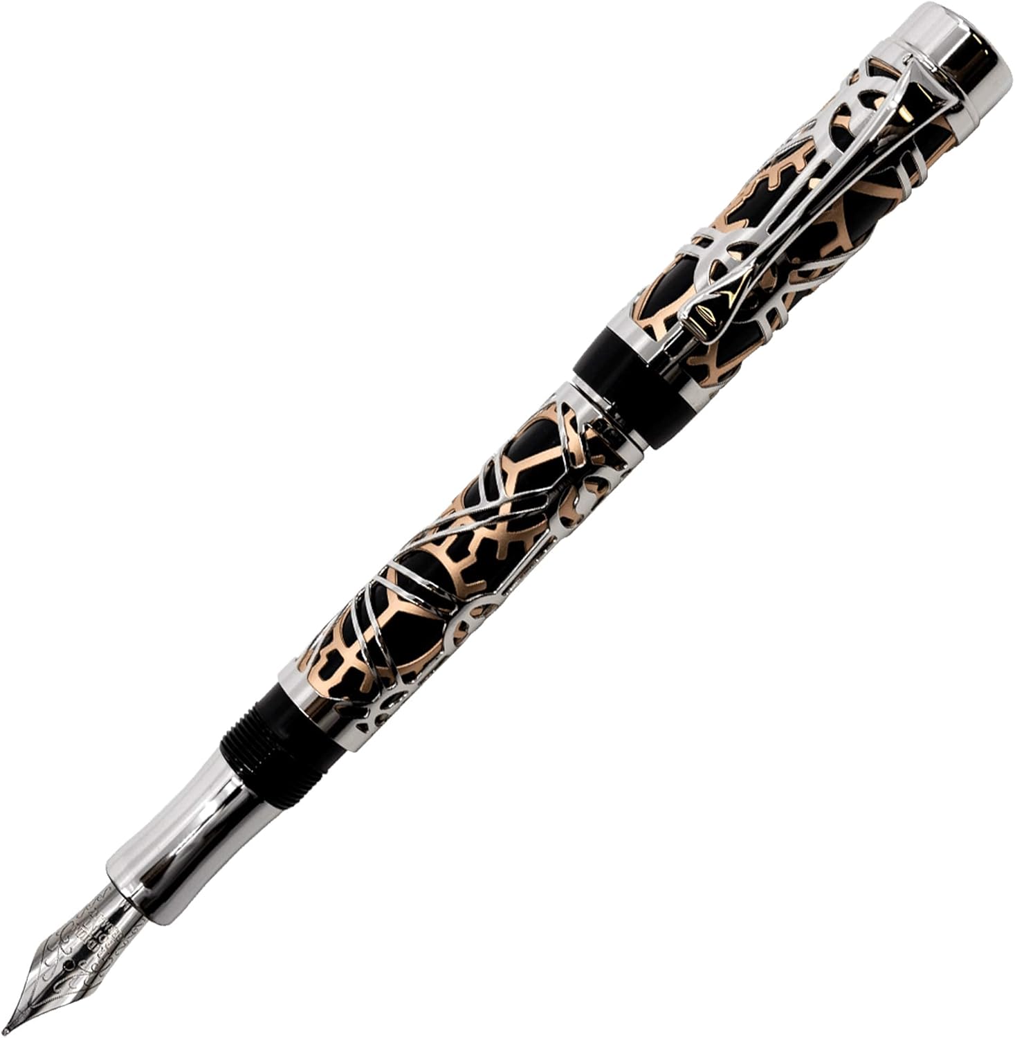 The Juan, Fountain Pen with Silver, Black, Copper Finish, German-Made Nib - Elegant, Weighted Signature Pens with 2 Ink Refills - Premium Business Accessories and Luxury Gifts (Stainless Steel Nib)