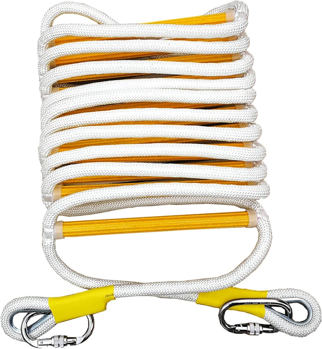 Fire Escape Ladder with Sturdy Carabiners - Rope Ladder, Emergency Escape Ladder with Strong Rungs, 16 Feet, Tested to 2000 Pounds, Reusable Pack of 2