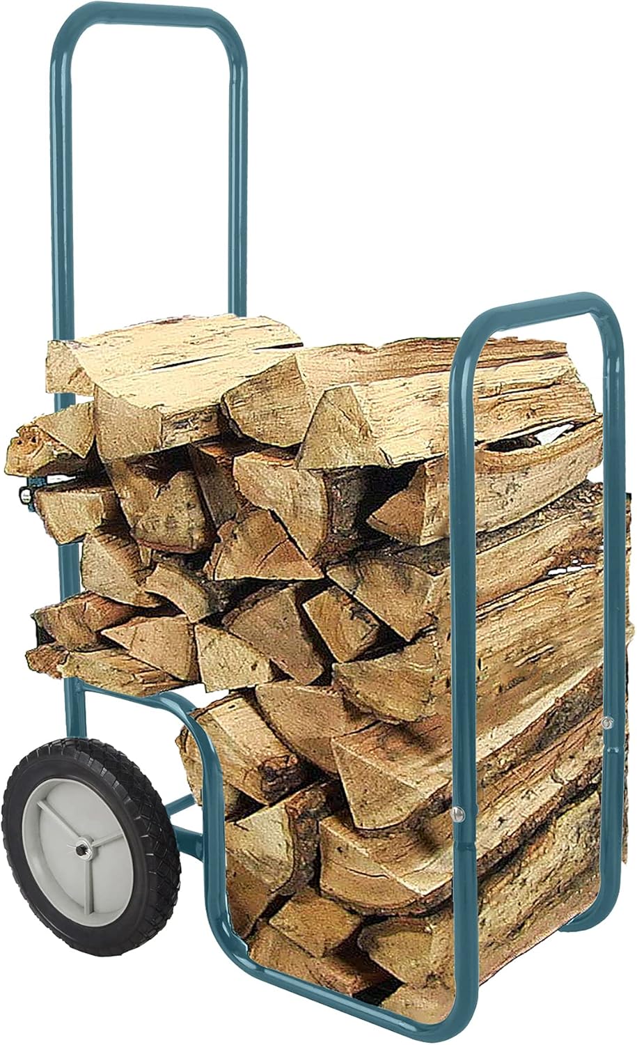 LEADALLWAY Firewood Cart Wood Hauler Fireplace Log Carrier Mover|Outdoor Indoor Heavy Duty Steel Firewood Storage Carrier Cart With 2 Pheumatic Wheels, Labour-Saving Wood Stove Accessories Tools Gray Green