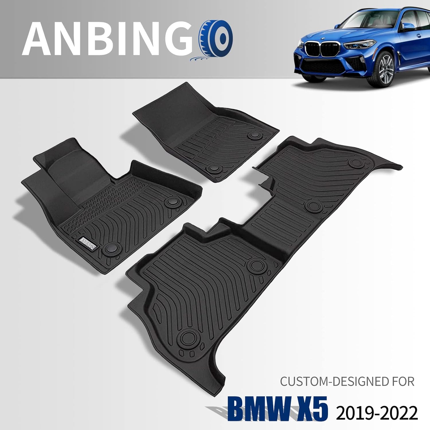 ANBINGO Floor Mats Custom for BMW X5 2019 2020 2021 2022 Waterproof Car Mats All Weather Guard Odorless TPE Heavy Duty Automotive Floor Liners Front & Rear Row Full Set Black BMW X5 (G05) Accessories