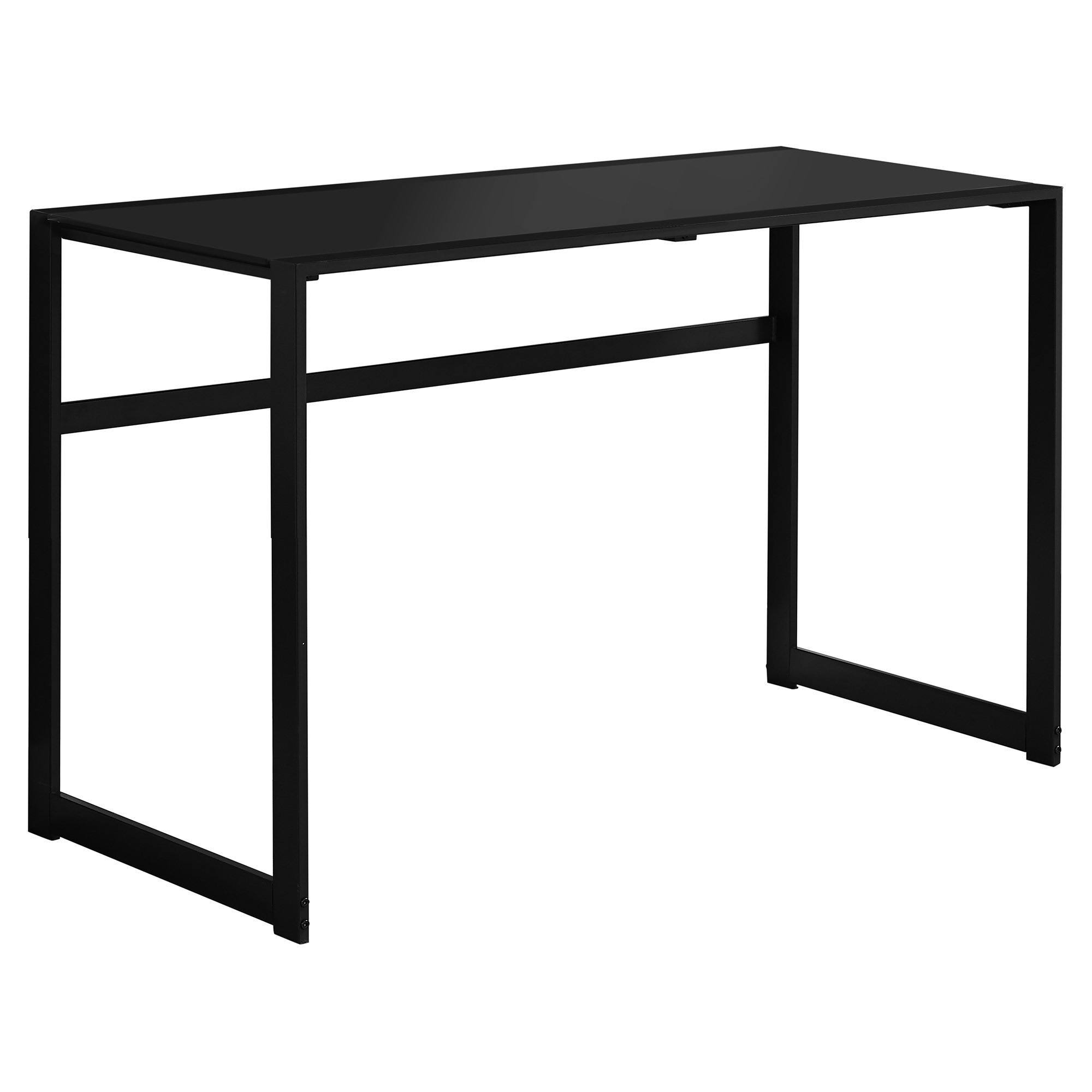 Monarch Computer Desk - 48x22L / Black Metal / Black Tempered Glass