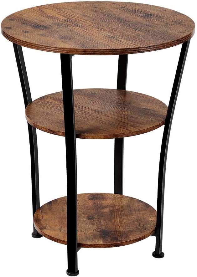 Dulcii Industrial End Table, 3 Tiers Round Side Table with Sturdy Metal Frame, Round Sofa Table, Vintage Nightstand for Living Room Bedroom, Easy Assembly, Wood Look Accent Furniture (Style A)