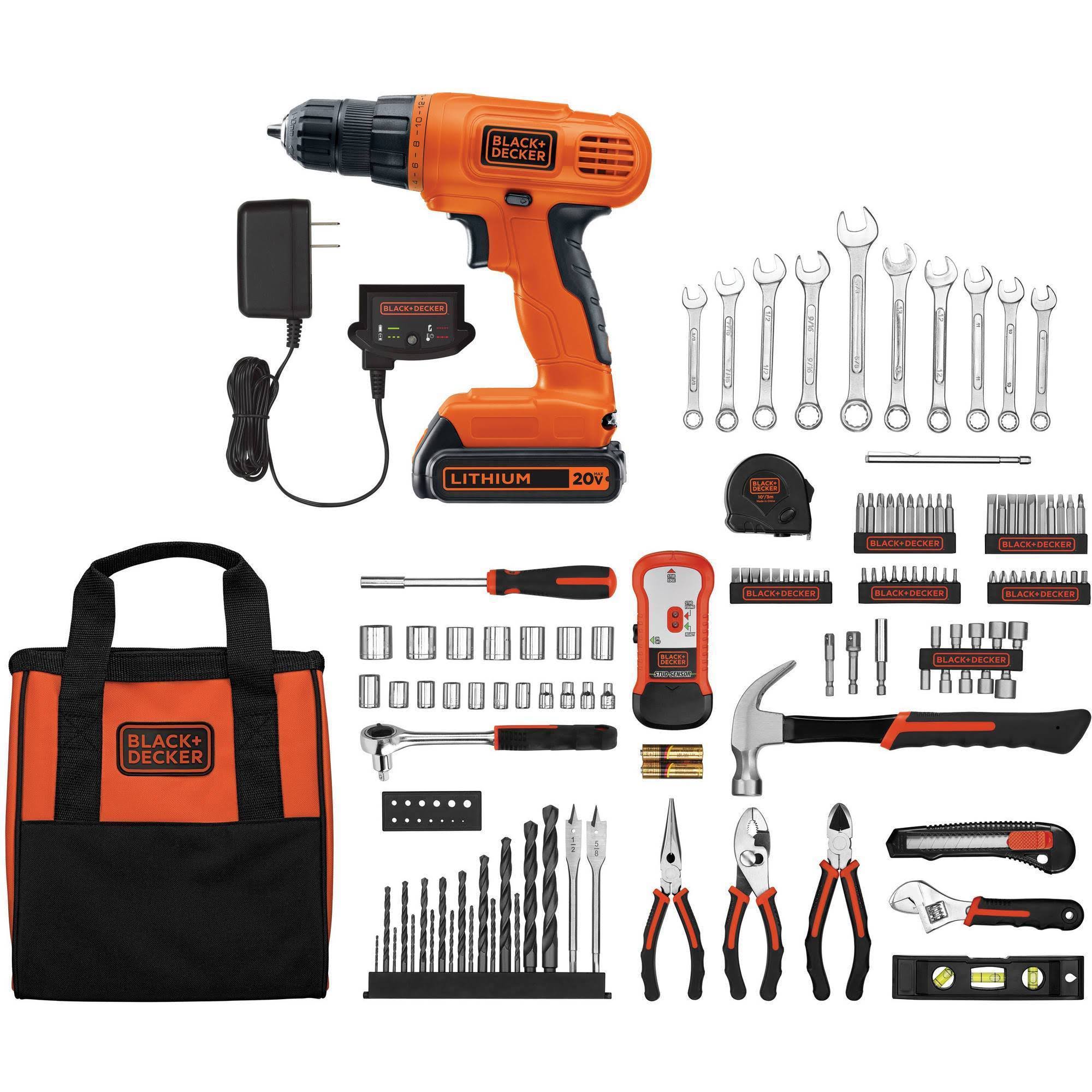 Black+decker 20-Volt Lithium Ion Cordless Drill-Driver with 128-Piece Project Kit