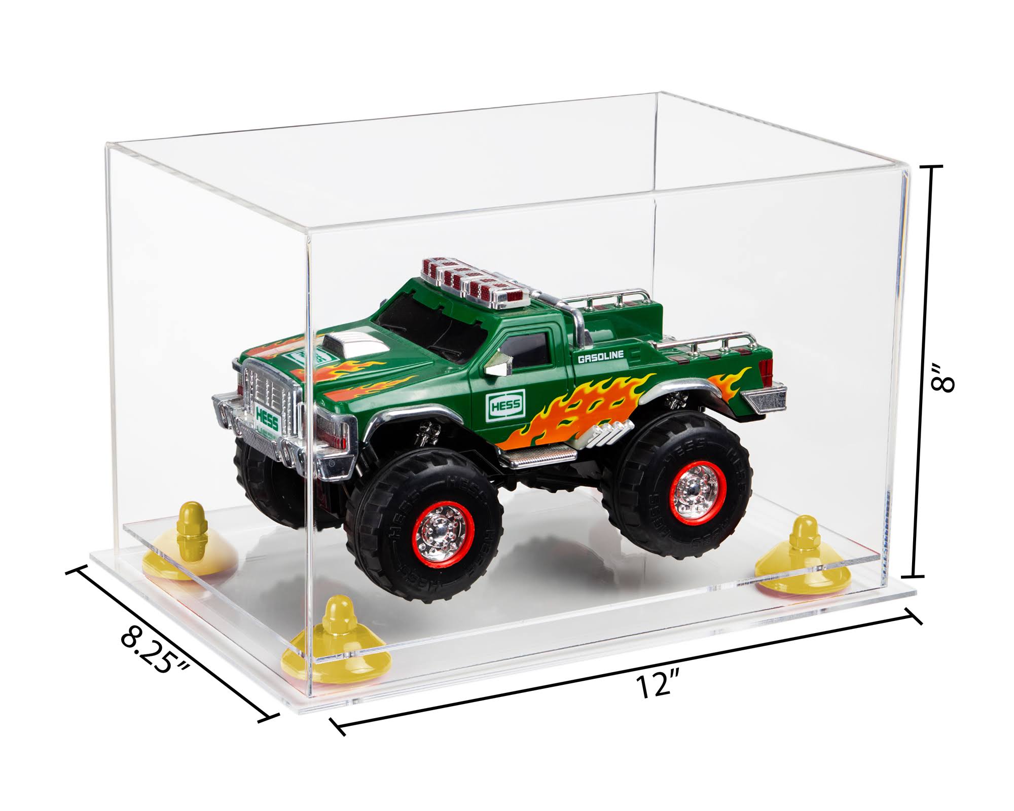 Versatile Clear Acrylic Display Case - Medium Rectangle Box with Yellow Risers and Clear Base 12x22 x 8.25x22 x 8x22 (A004-YR)