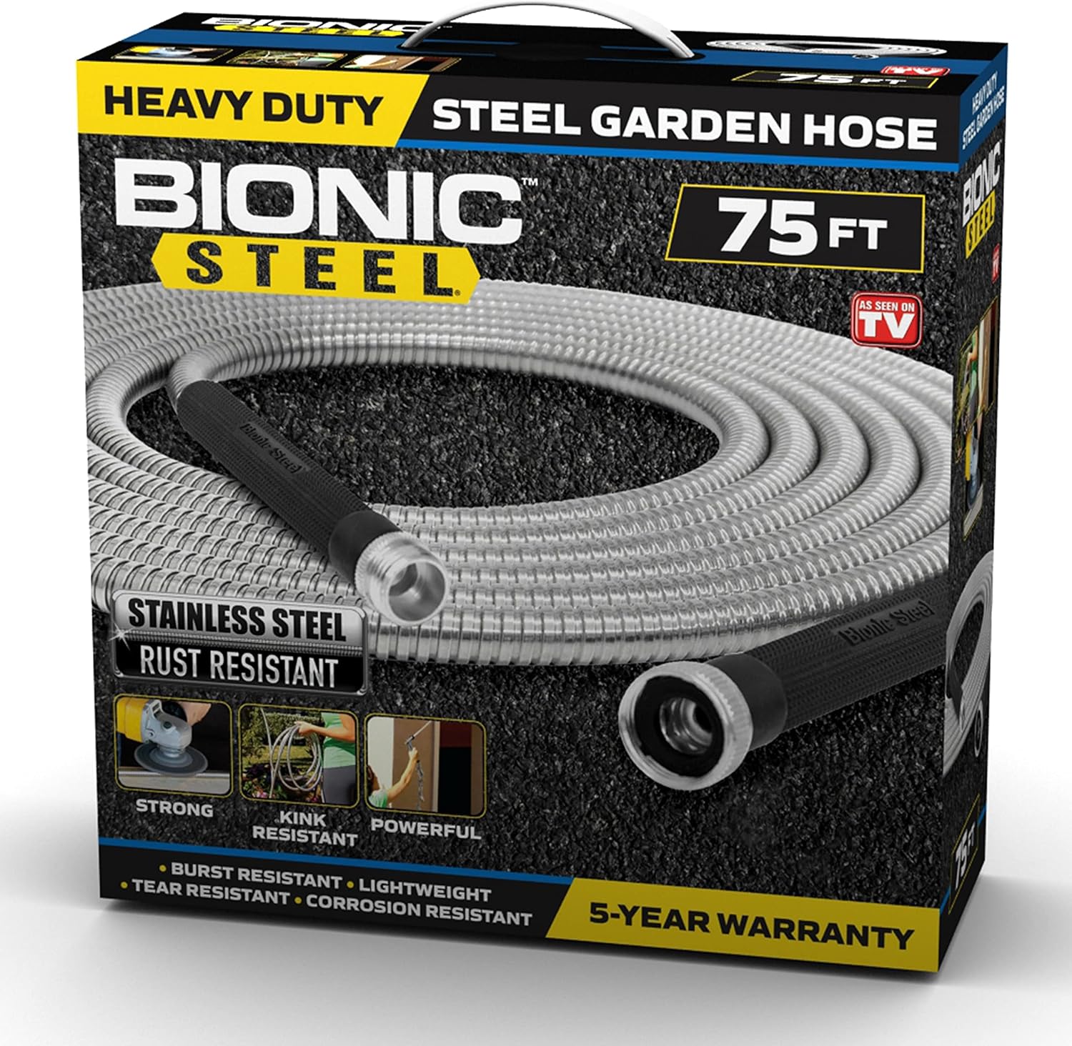 Bionic Steel 75 Foot Garden Hose 304 Stainless Steel Metal Hose – Super Tough & Flexible Water Hose, Lightweight, Crush Resistant Aluminum Fittings, Kink & Tangle Free, Rust Proof, Easy to Use & Store Pack of 2