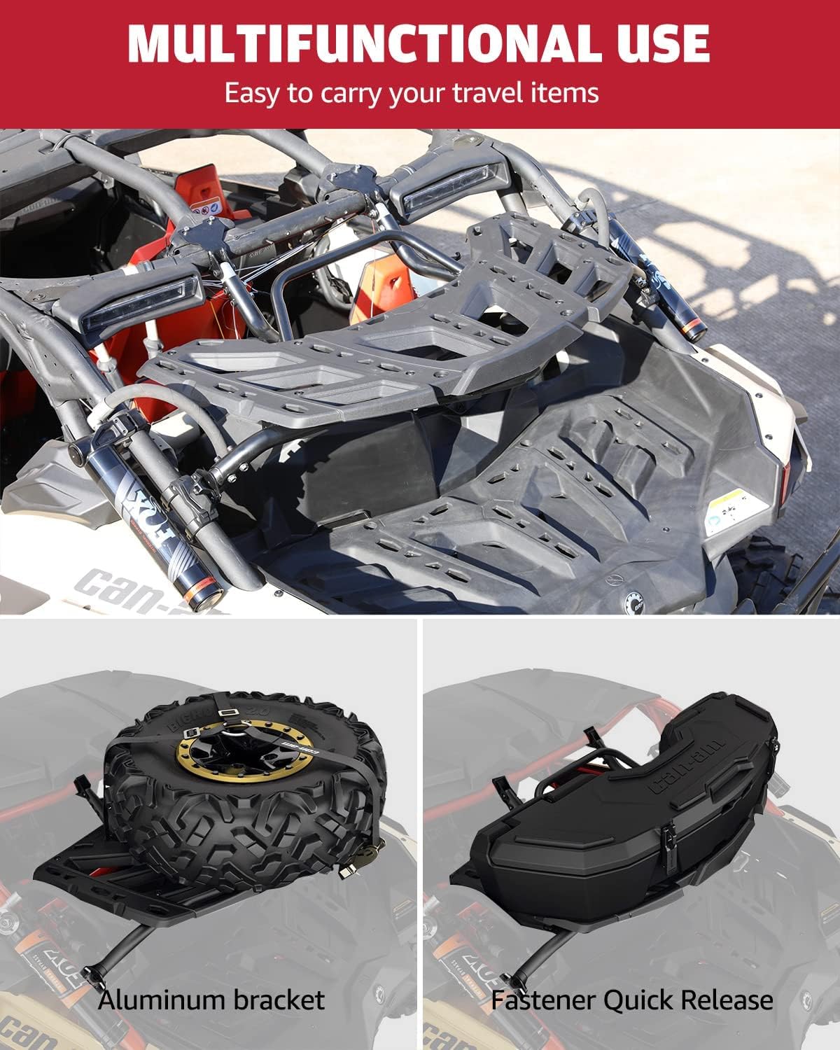 A & UTV PRO LinQ Pivoting Rear Rack Kit for 2017-2022 Can Am Maverick X3 MAX Accessories, Replace OEM #715002881,715003439 with 2pcs LinQ Rack Fastener Quick Release ,2pcs Tube Adapter Clamp