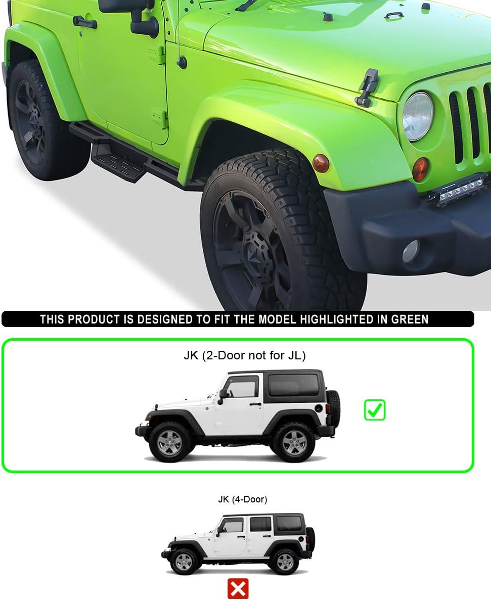 APS Drop Steps Running Boards Rocker Slider Compatible with 2007-2018 Wrangler JK Sport Utility 2-Door (Factory Sidesteps or Rock Rails Have to Be Removed)