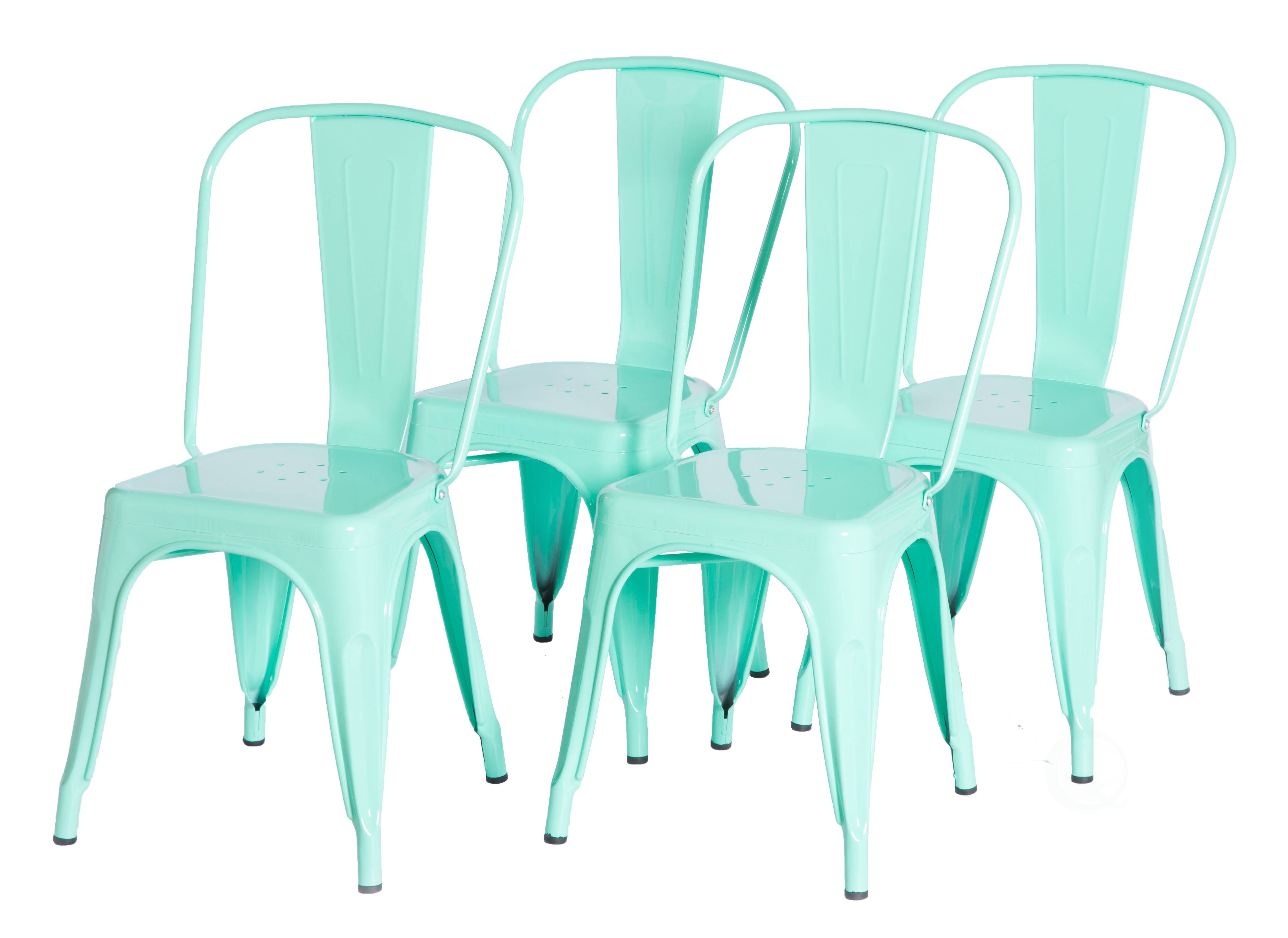 Green Industrial Metal Dining Bistro Chair with BACK, Set of 4