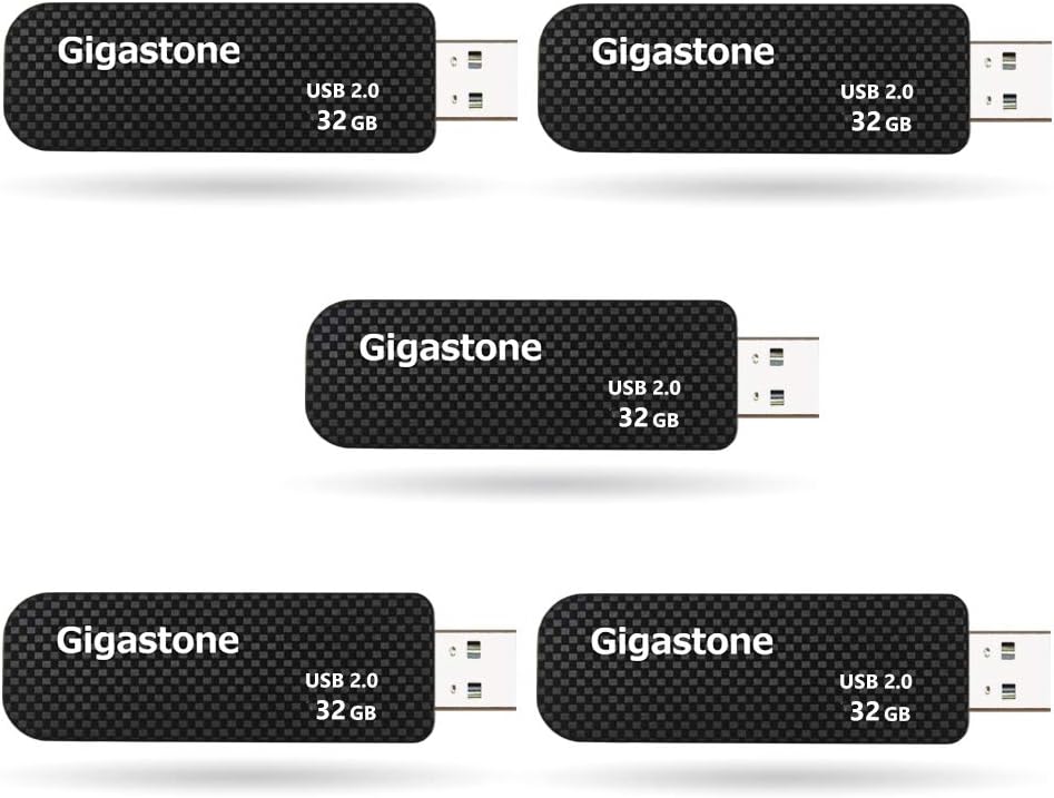 Gigastone V30 64GB USB 2.0 Flash Drive 5-Pack, Capless Retractable Design Pen Drive, Carbon Fiber Style, Reliable Performance & Durable Pack of 2
