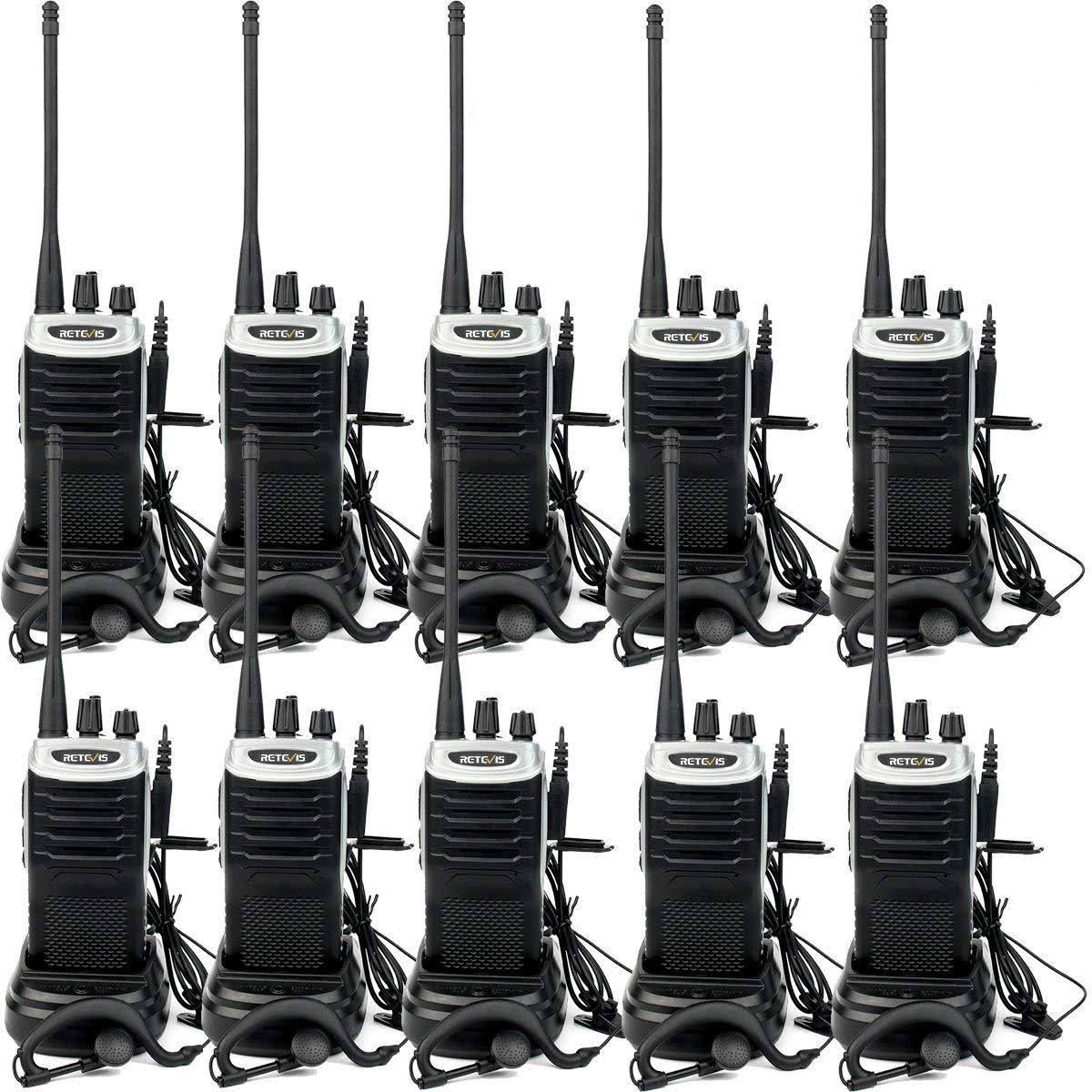 Retevis RT7 Two Way Radios Vox 16 CH 2 Way Radio Rechargeable FM Radio Walkie Talkies with Earpiece(Silver Black Border,10 Pack)