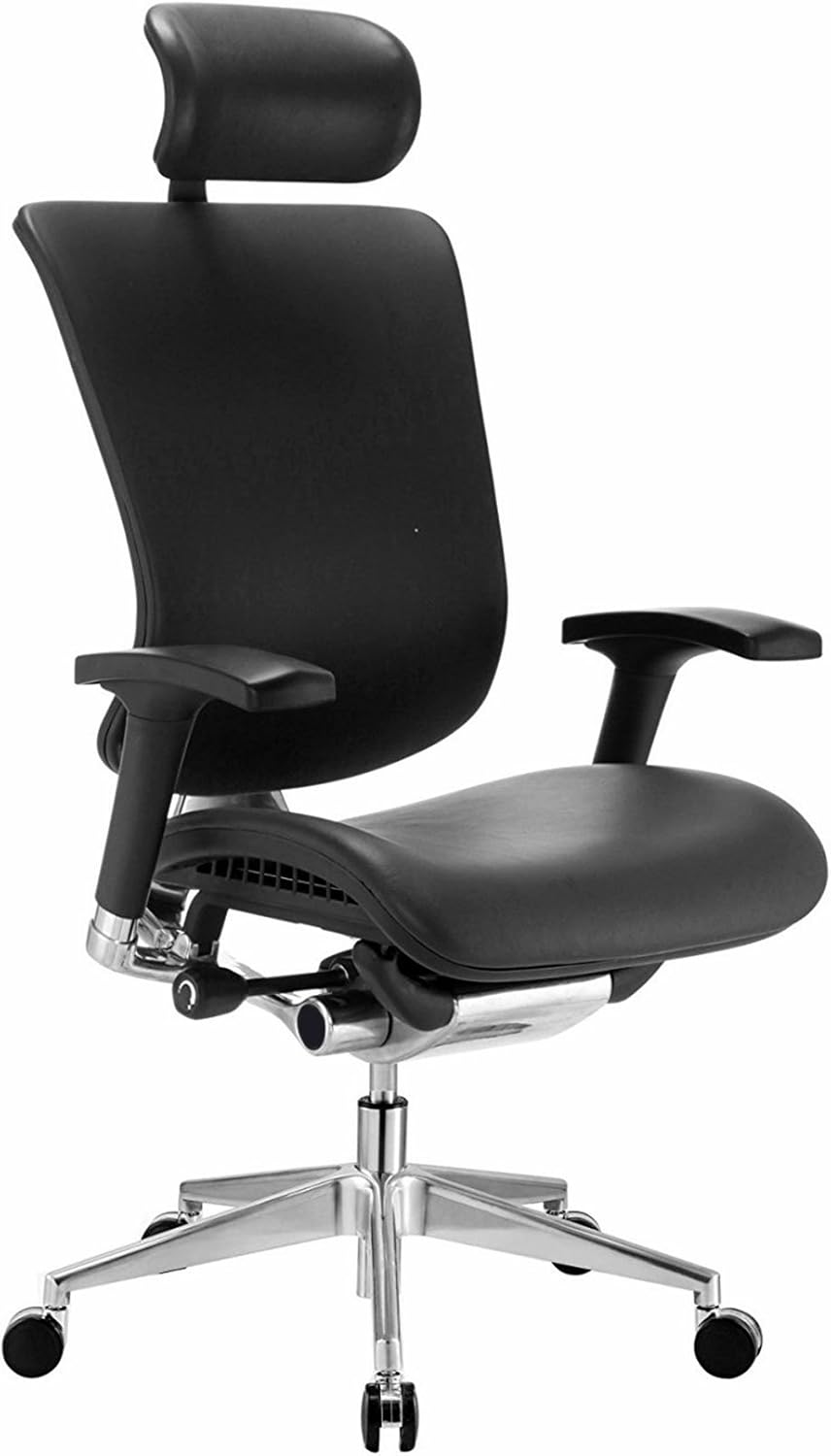 GM Seating Dreem Executive Office Chair with Seat Slide, Genuine Leather, Aluminum Base High Back Executive Chair - White