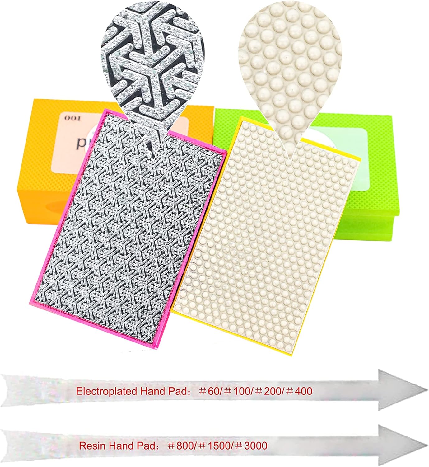 SDRTOP 7Pack Diamond Hand Sanding Pads Polishing Blocks For Granite Ceramics Marble Grit60-3000 Electroplated and Resin