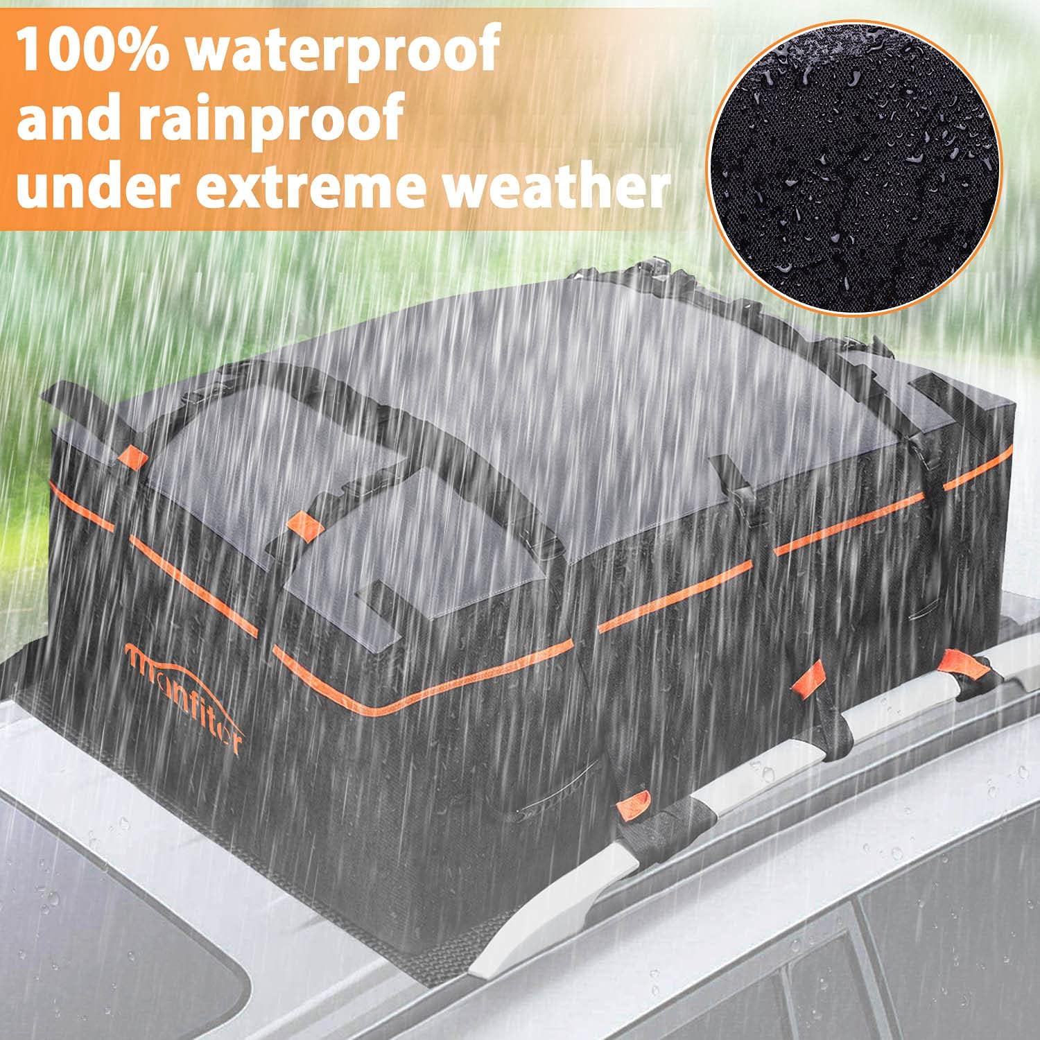 Rooftop Cargo Carrier Car Top Carrier, 21 Cubic Feet 100% Waterproof Car Roof Bag, Roof Rack Cargo Carrier with Anti-Slip Mat 10 Reinforced Straps Fits All Vehicle with/Without Rack