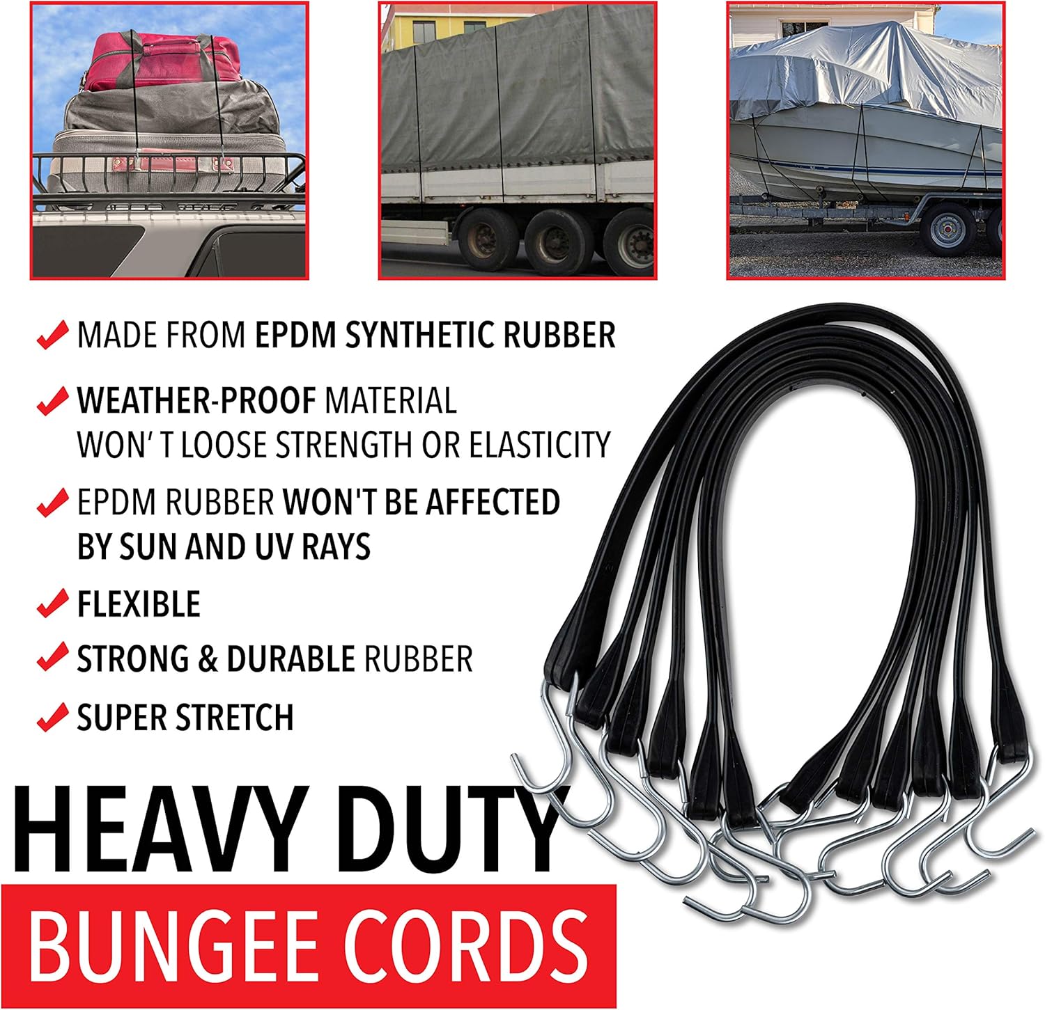 30 Pack Rubber Bungee Cords Made in USA 21