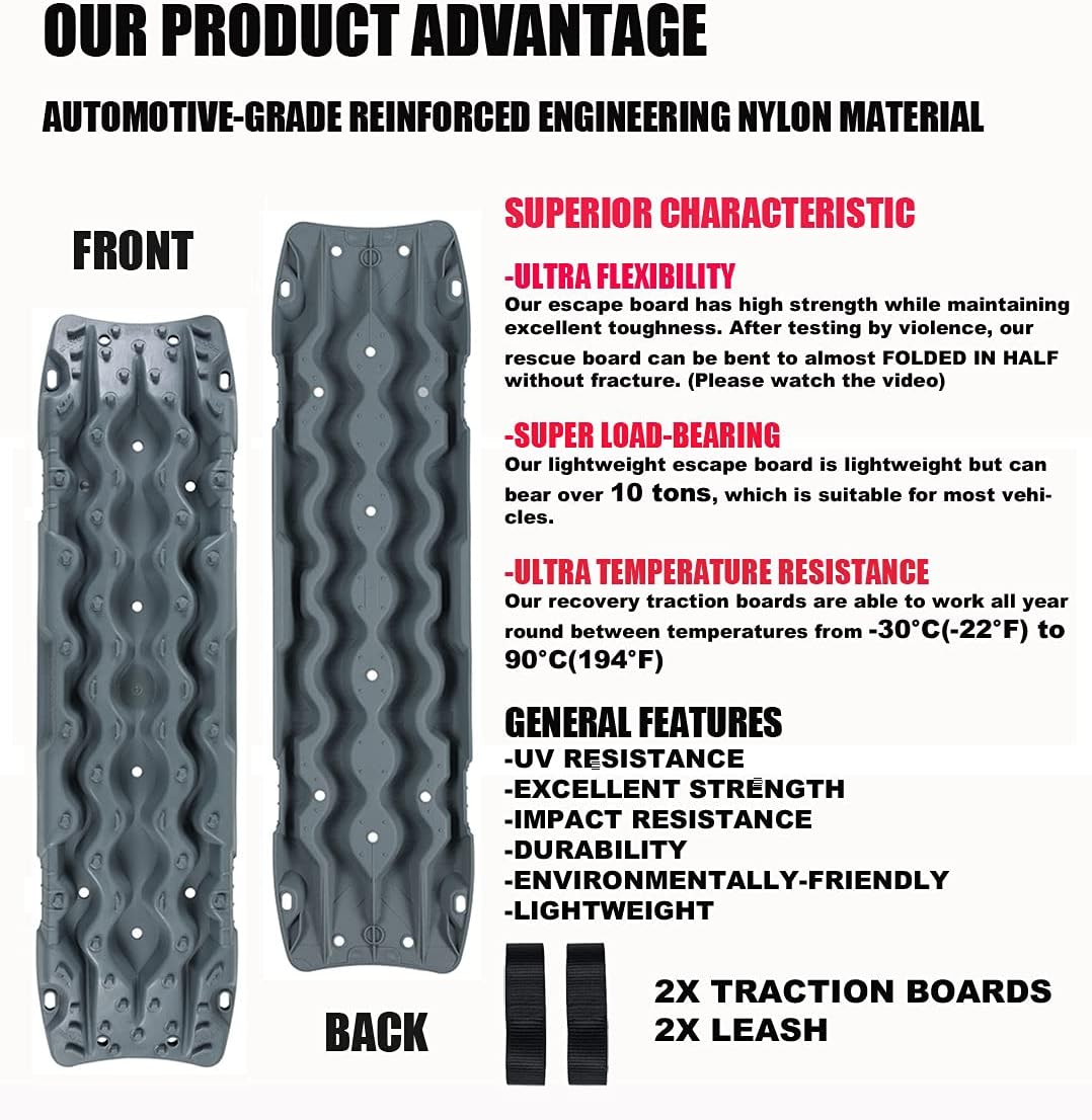 1 Pair Traction Boards Recovery Tracks Boards Traction Mat Vehicle Self Recovery Tire Ladder Traction Track for Off-road Mud, Sand, Snow, 4WD, L45.7'' x W11.8'' x H2.36'' (Gray)