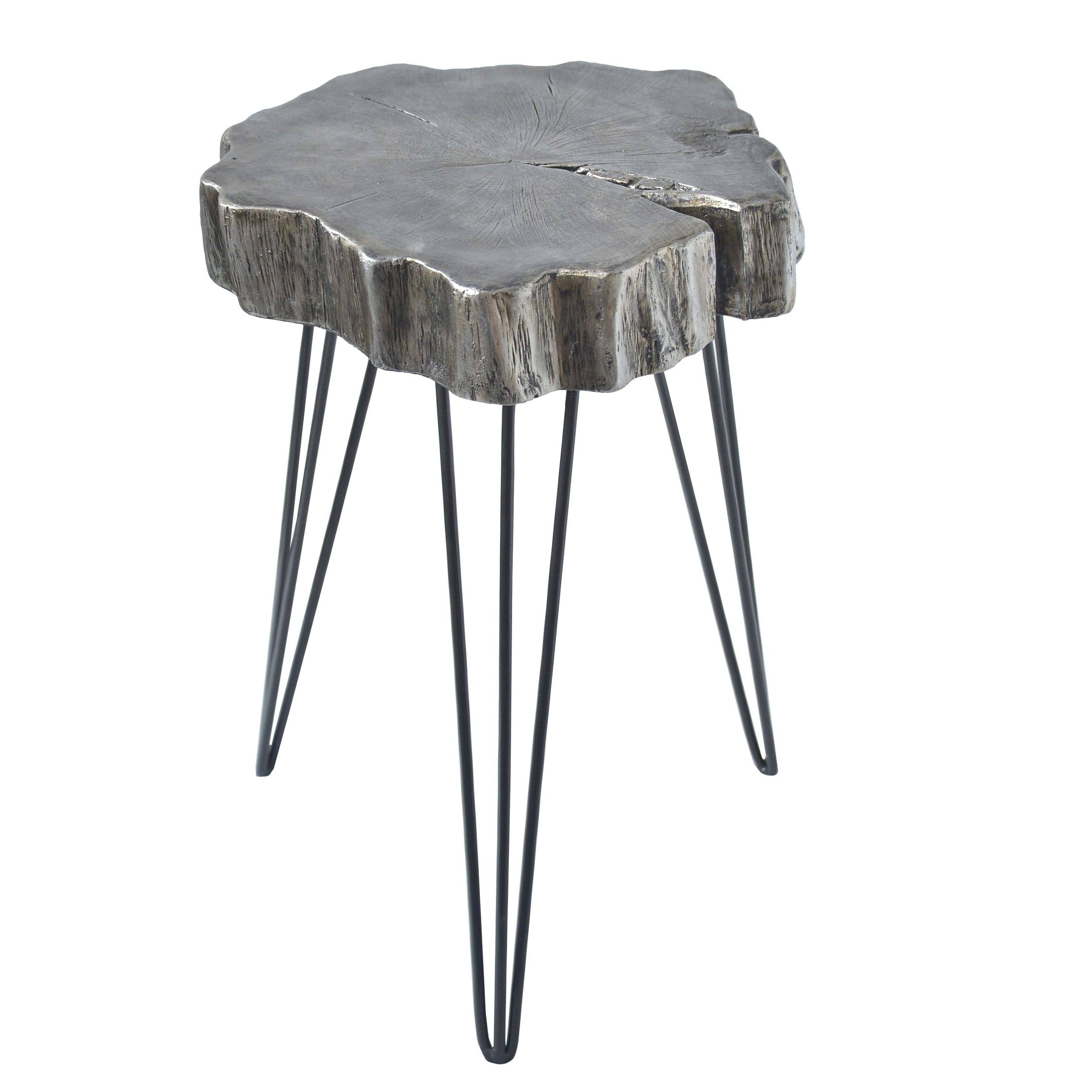 Rustic Iron and Resin Crosscut Tree Accent Table - Grey