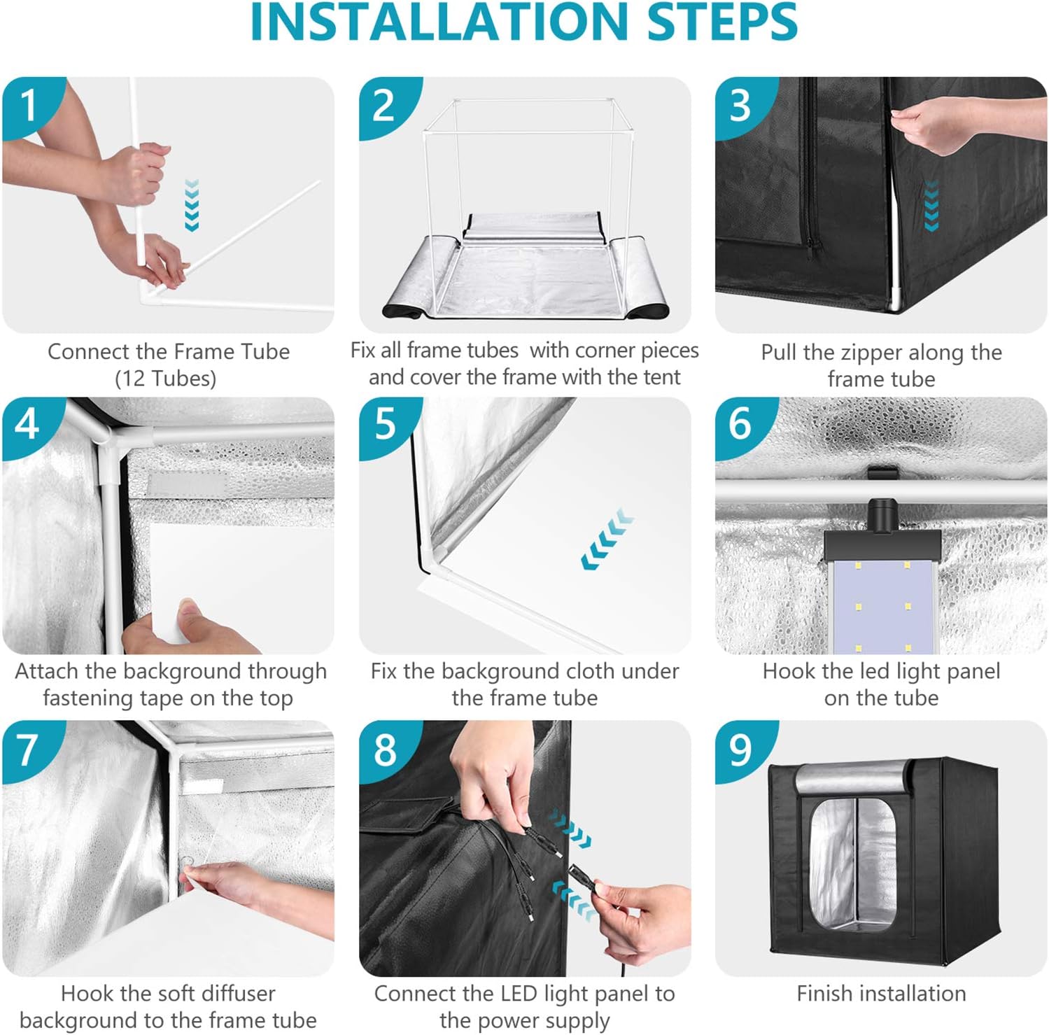 Neewer Professional Photo Light Box Kit 32x32 Inch Adjustable Brightness Studio Photography Lighting Shooting Tent with 3 LED Light Panel (210pcs SMD LED Beads)/3 Color Backdrops, Multi-angle Shooting