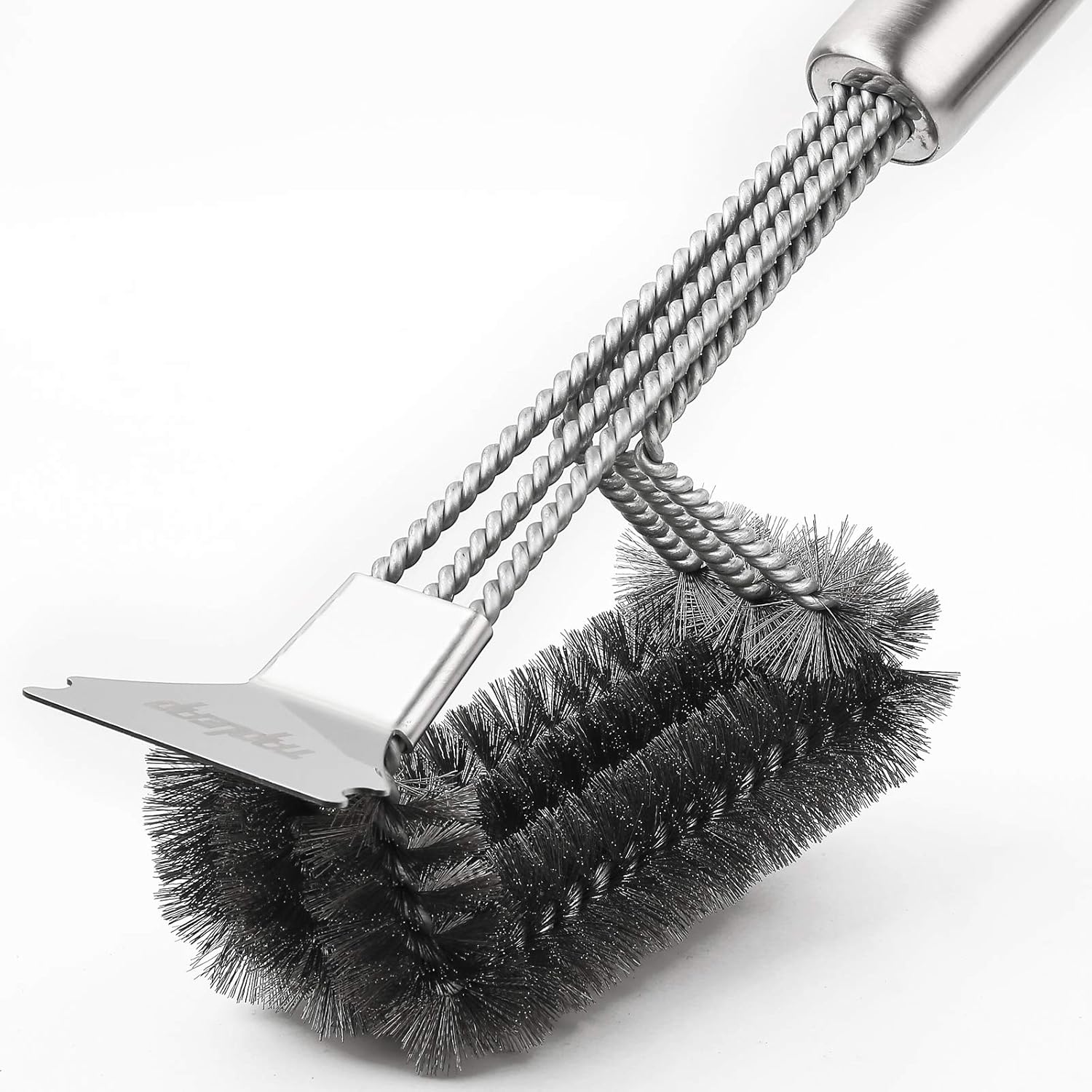 Grill Brush with Scraper for Gas/Charcoal Grills, BBQ Cleaning Scrubber for All Grates - Extra Long Grill Rescue Cleaner with Triple Scrubber, Grill Accessories Pack of 2