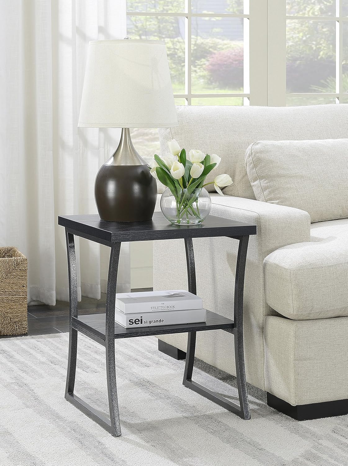 Convenience Concepts X-Calibur End Table, Faux Birch / White Frame Pack of 2