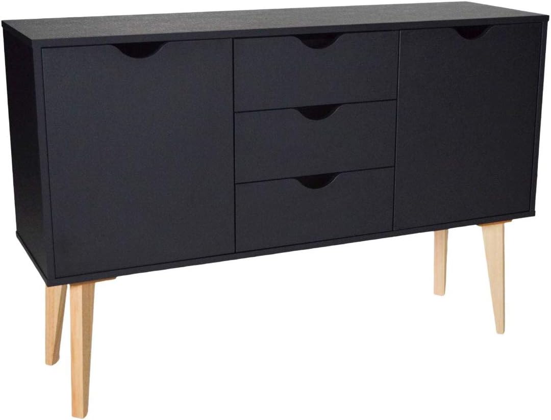 Falkk Buffet Storage &ndash; Premium Buffet Cabinet for The Living Room, Dining Room and Home Cinema &ndash; White, Black, Natural Wood Buffet with 3 Drawers and 2 Doors &ndash; Heavy-Duty Metal Slides (White)