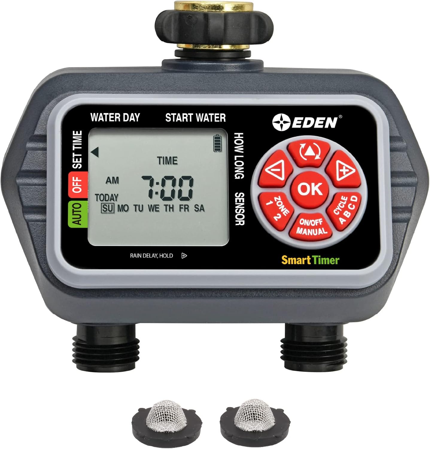 Eden 93413 Programmable Digital Water Timer 4-Zone, Compatible with Wireless Soil Moisture Sensor Pack of 2