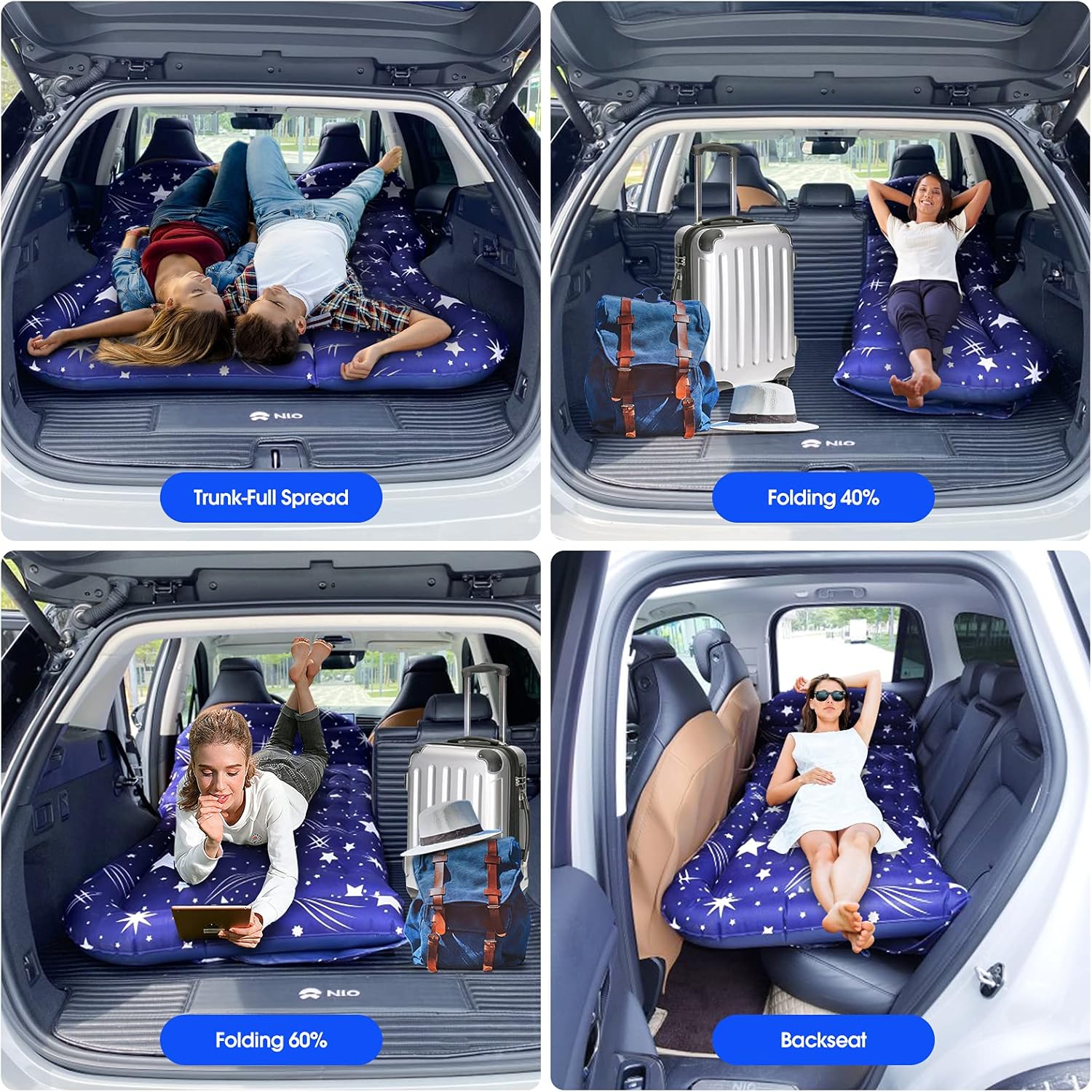YEPLINS SUV Air Mattress Camping Bed Cushion Pillow, Inflatable Car Bed Mattress for SUV, Portable Bed Mattress Car Air Bed Back Seat (Starry Blue)