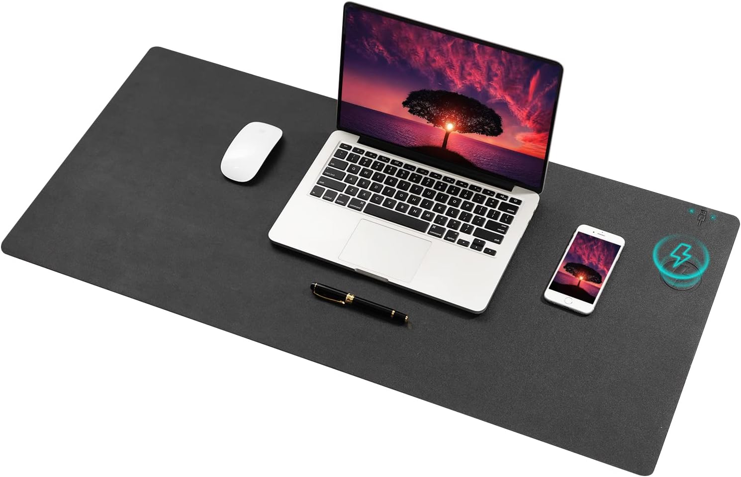 Wireless Charging Mouse Pad Firelison 2 in 1 Leather Multifunctional Office Desk Pad with Non-Slip Rubber Base, Waterproof Desk pad for Computers/Office /Work/Home/Decor（ 36