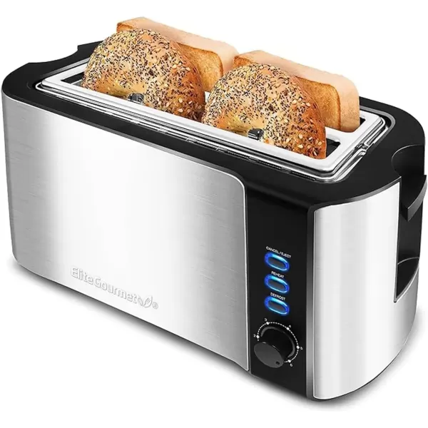 Toasters ECT-3100# Long Slot 4 Slice Toaster, Reheat, 6 Toast Settings, Defrost, Cancel Functions, Built-in Warming Rack, Extra Wide Slots for Bagels Waffles, Stainless Steel & Black(Stainless Steel and Black)