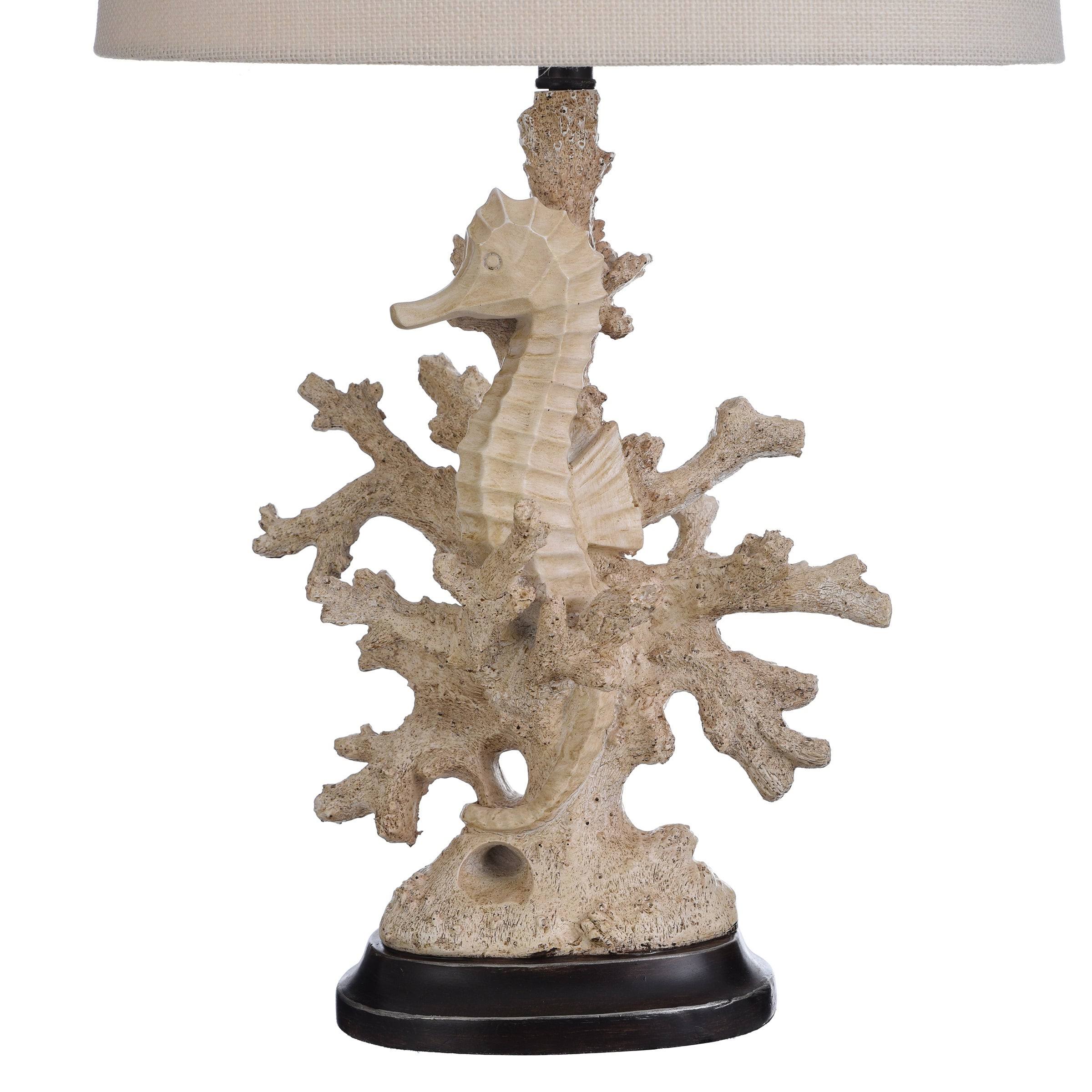 Stylecraft Lakeport Distressed White Coral Table Lamp - White Hardback Fabric Shade