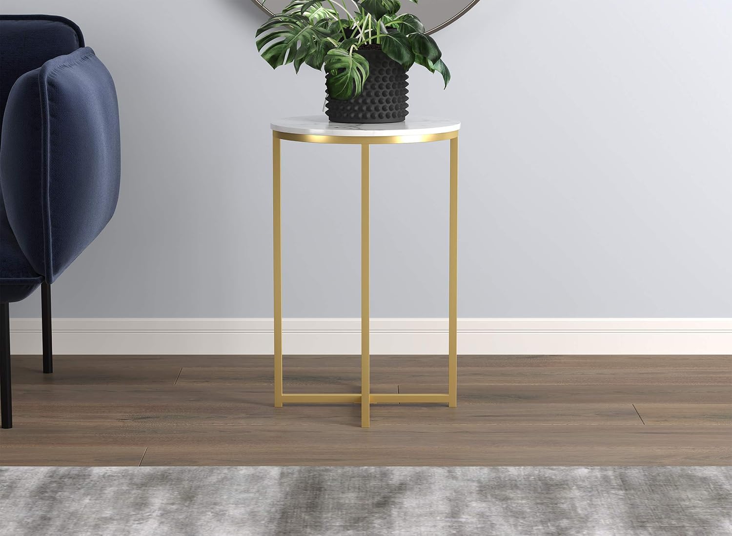 Safdie & Co. Accent Table 15.55D Marble Round Gold Metal Pack of 2