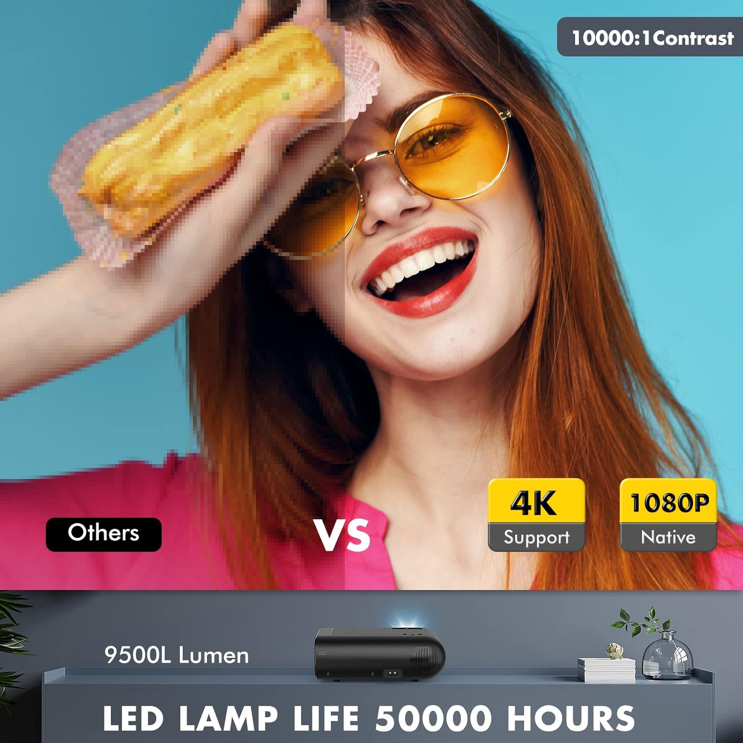 Cinop Mini WiFi Projector for Phone, 9500L, Support 4K, Native 1080p HD Movie Projector with 10000:1 Contrast, Home Theater Portable Projector Compatible with iOS/Android/TV Stick, and HDMI/USB/VGA Pack of 2