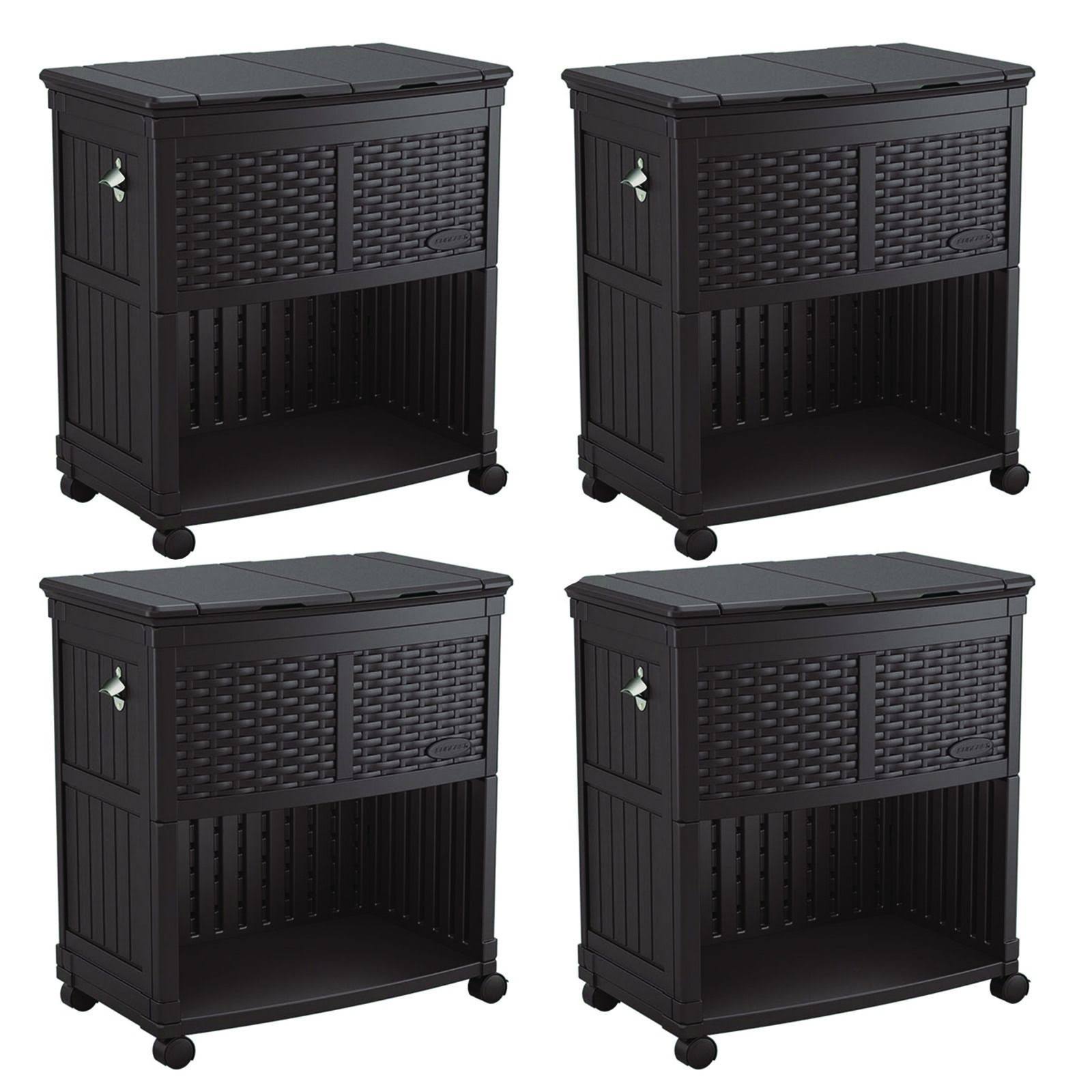 Suncast Outdoor Patio Deck Resin Entertaining Cooler Station Java 4 Pack