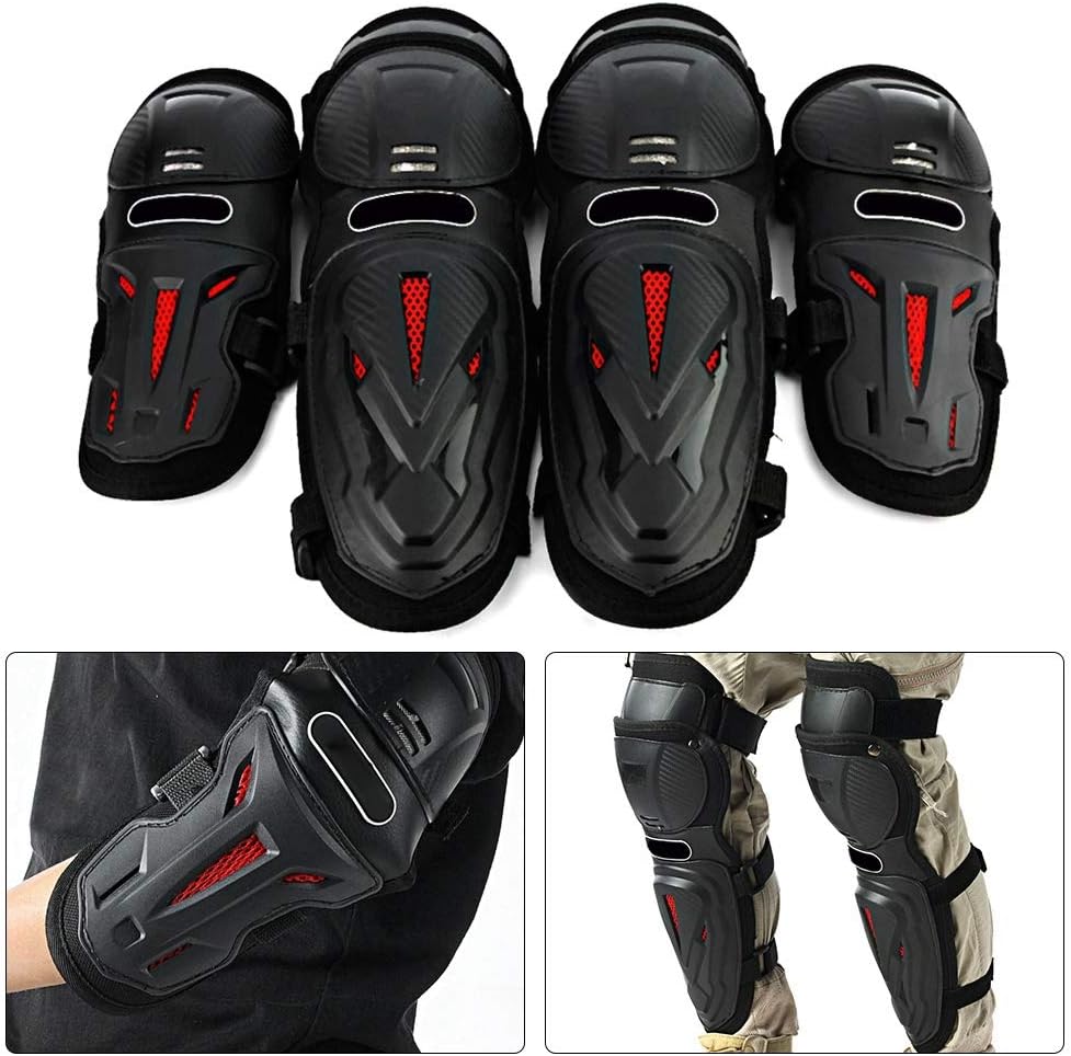 Acouto Knee and Elbow Pads 4pcs Motorcycle Motocross Cycling Elbow Knee Pads Anti-fall Protective Sports Protective Gear Safety Knee and Elbow Pads for Scooter Dirt Bike Riding