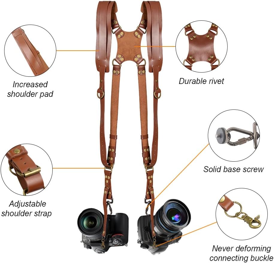 Kasla Camera Harness,Dual Leather Camera Strap,Shoulder Camera Straps for Photographers(Brown) Pack of 2