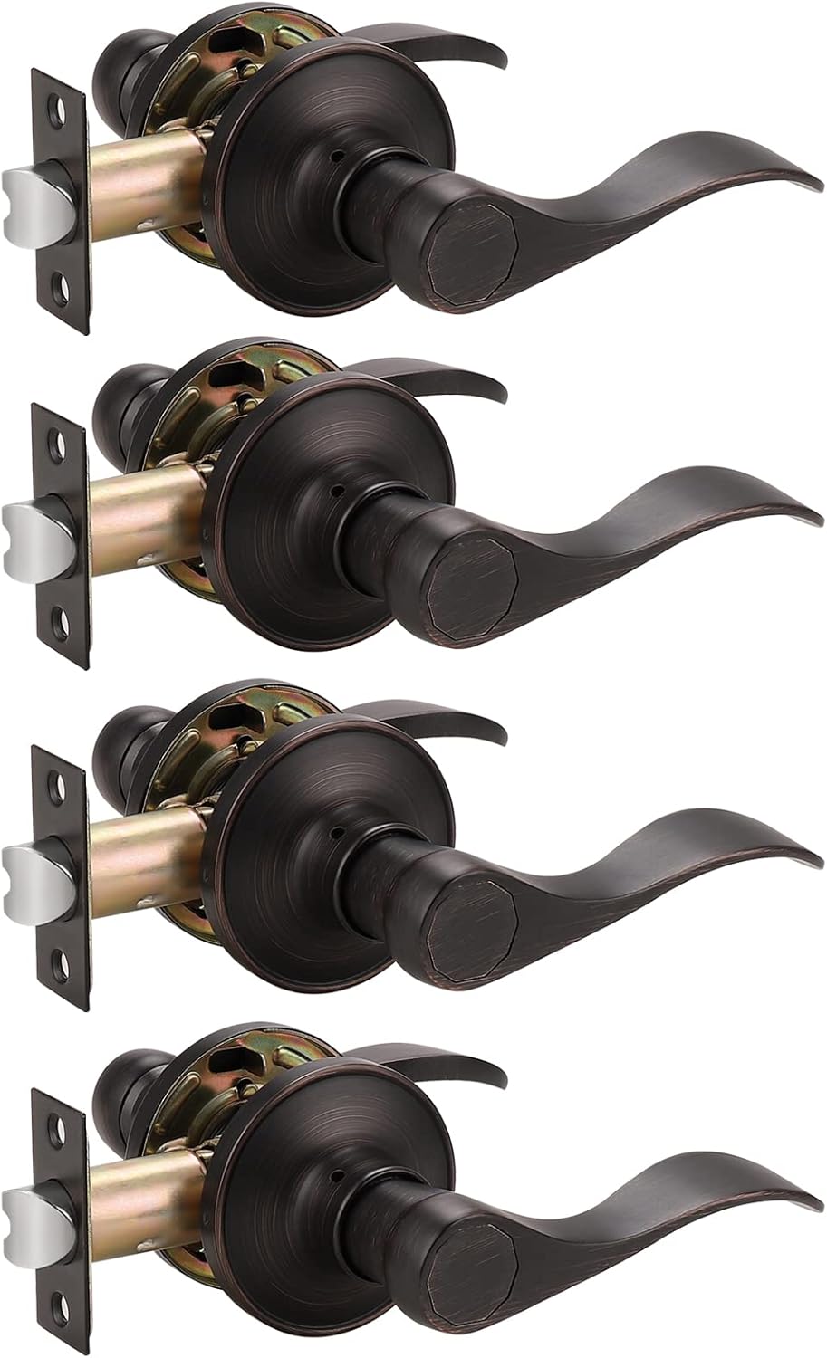 Probrico Passage Door Levers Hall/Closet Handles Satin Nickel Keyless Non-Locking Interior Door Leversets, 5 Pack