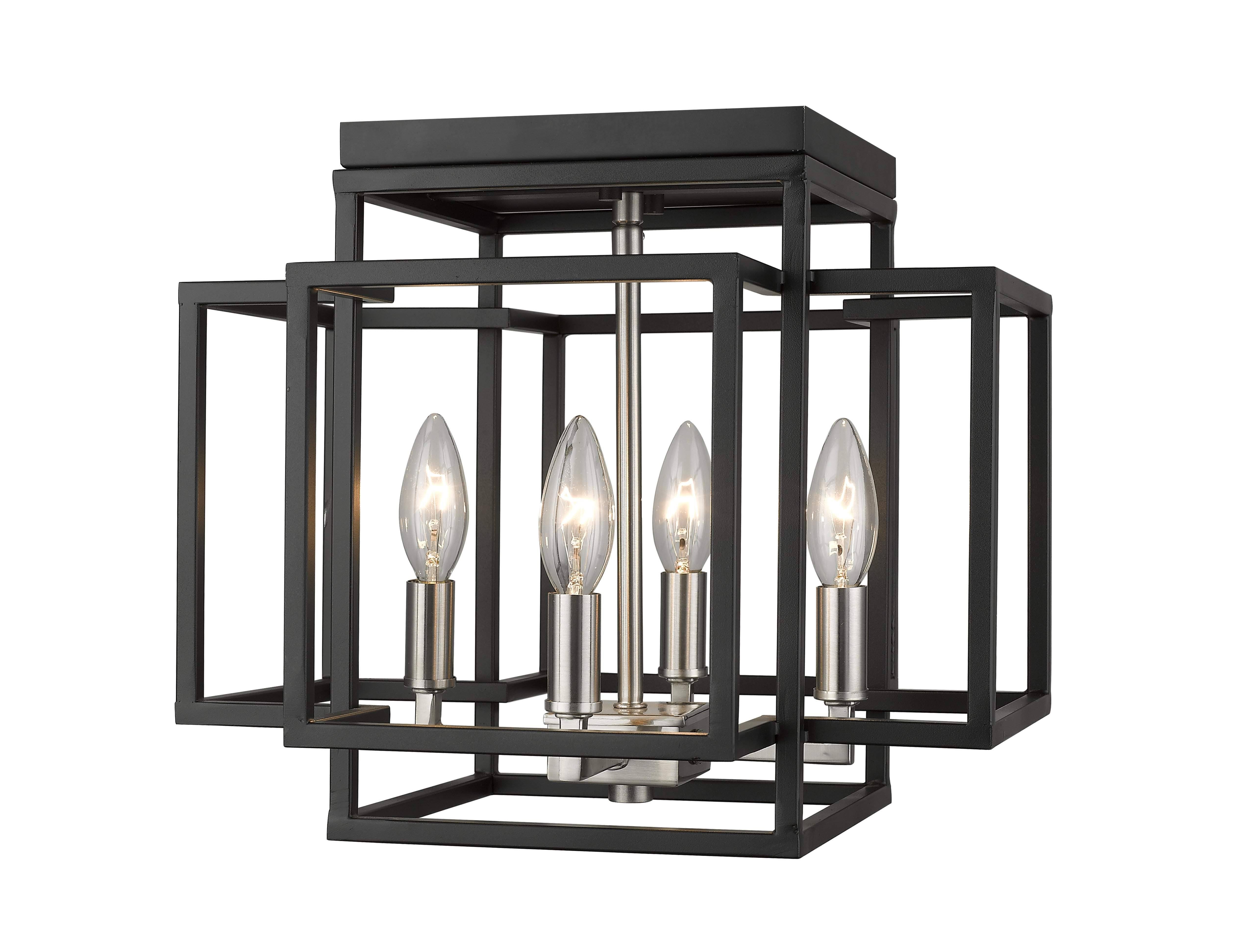 New Zlite Product Titania Collection 4 Light Flush Mount in Black + Brushed Nickel Finish
