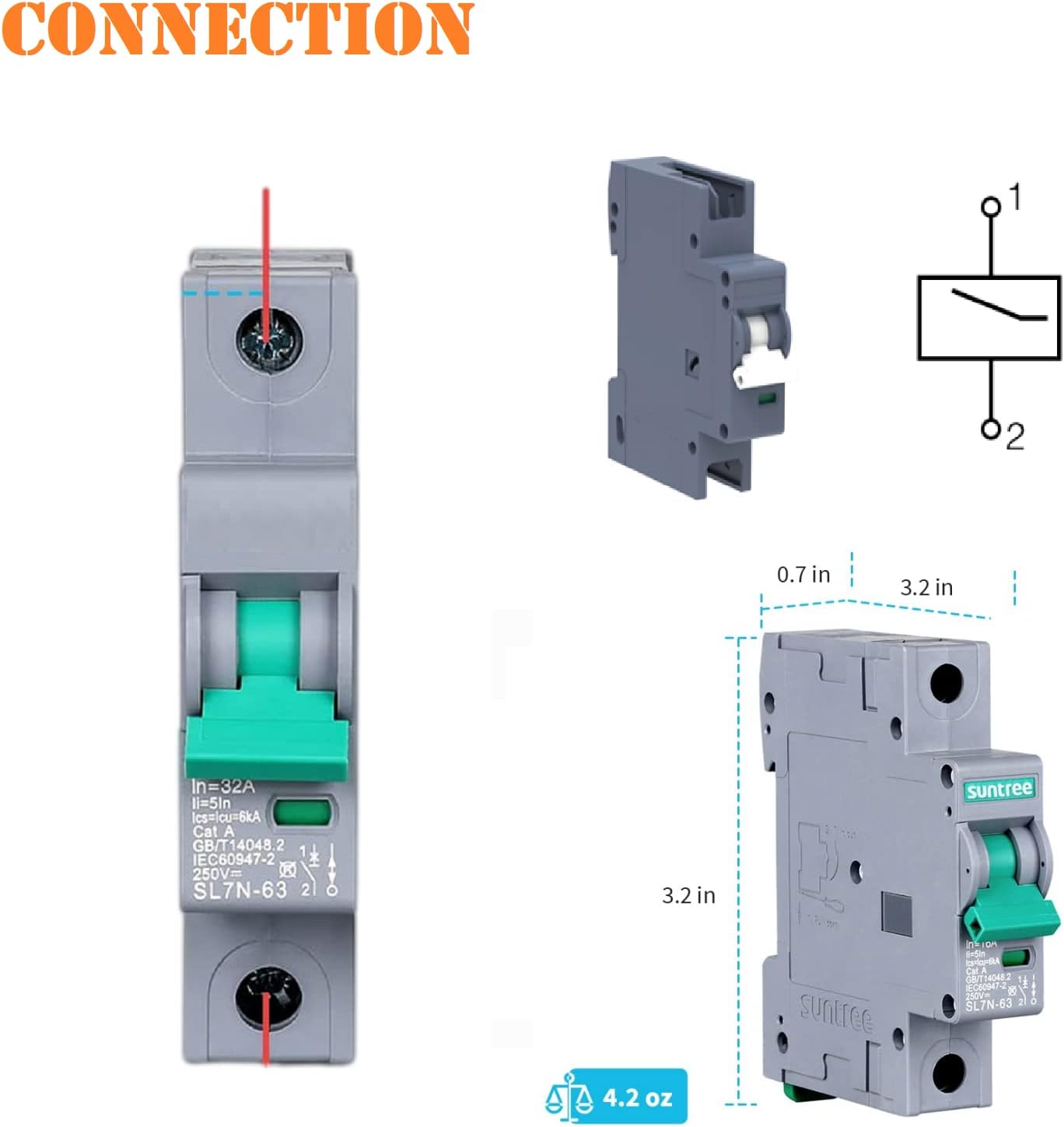 PolyEnergy 16Amp DC Circuit Breaker for Off-Grid Solar System, PV Combiner Box, Breaker Box Pack of 2