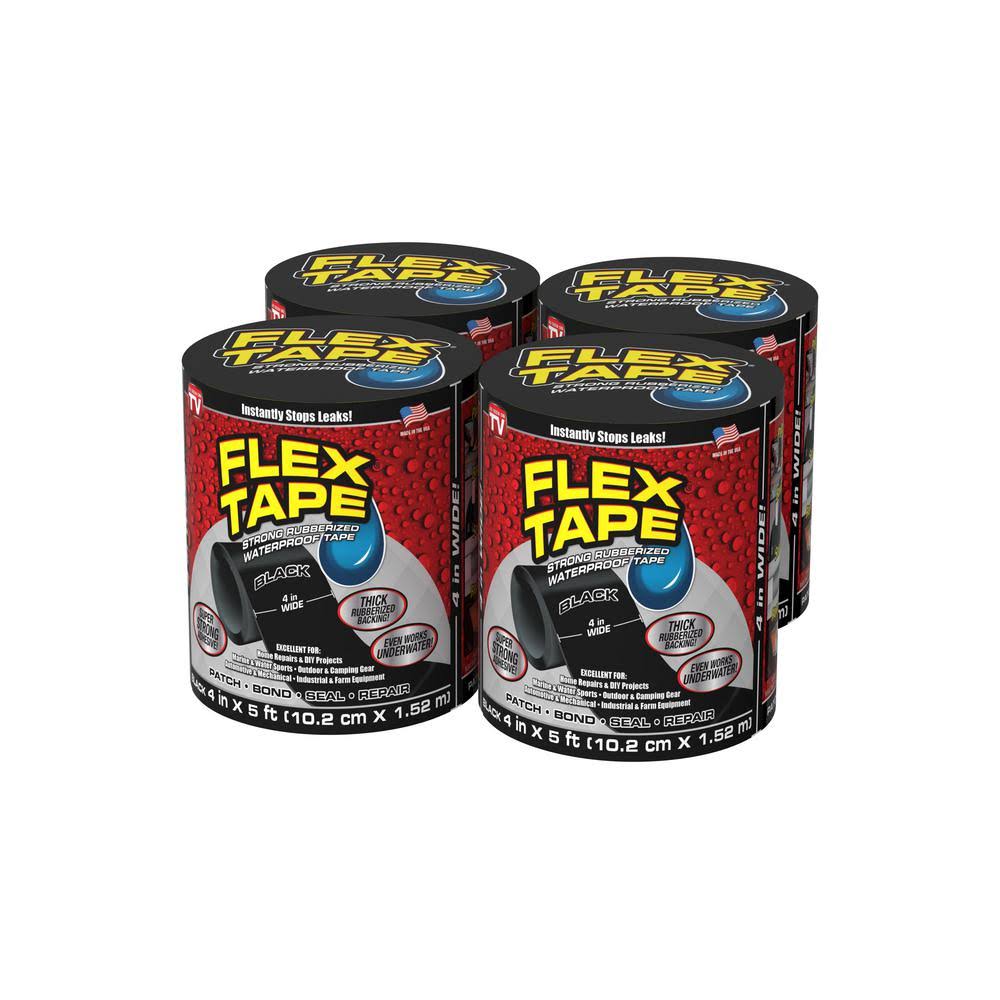 Flex Tape Strong Rubberized Waterproof Tape in Black (4-Pack)