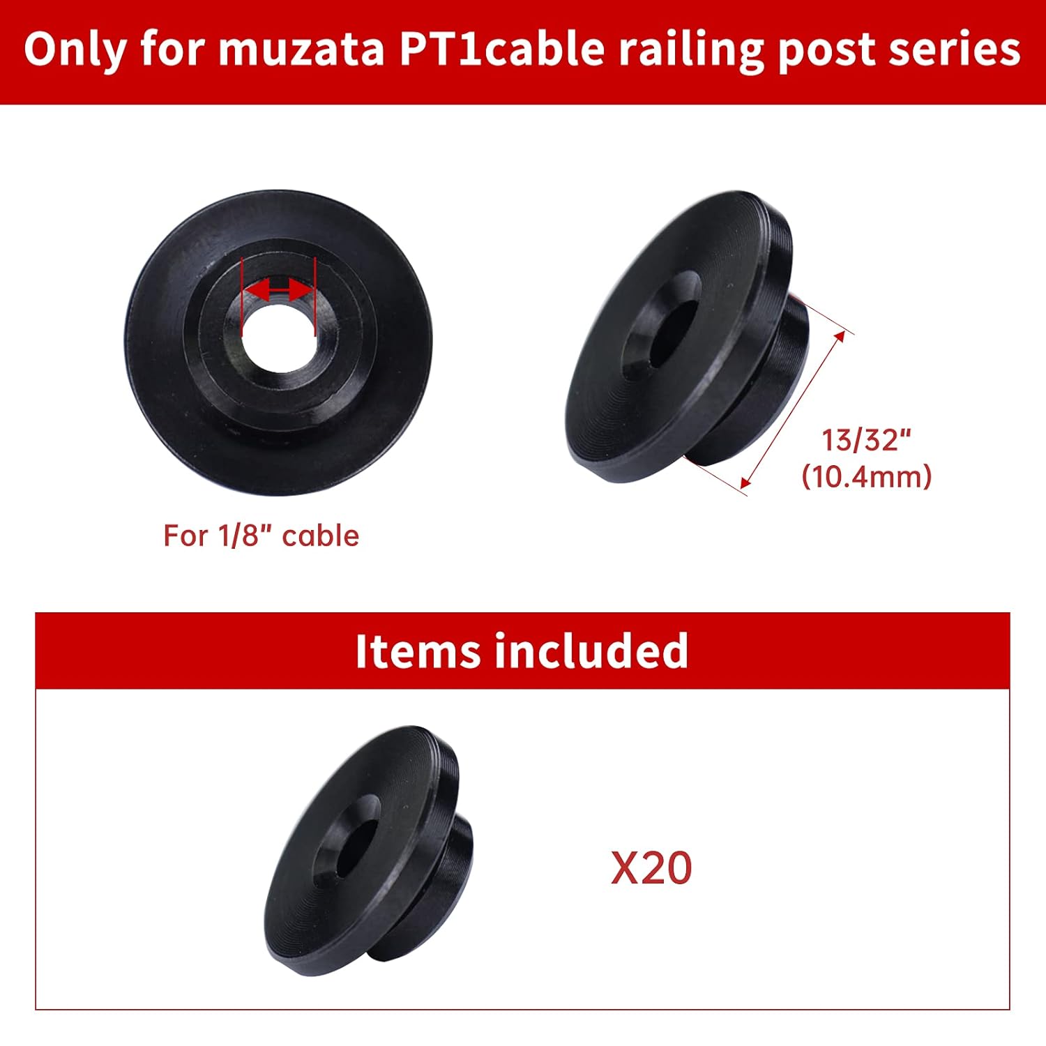 Muzata 20Pack Black Cable Railing Kit 1/8