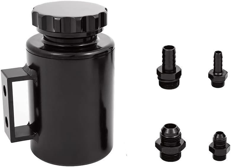 CQIER Universal Aluminium Power Steering Tank Reservoir 3/4 3/8 Barb -6AN -10AN (Black)