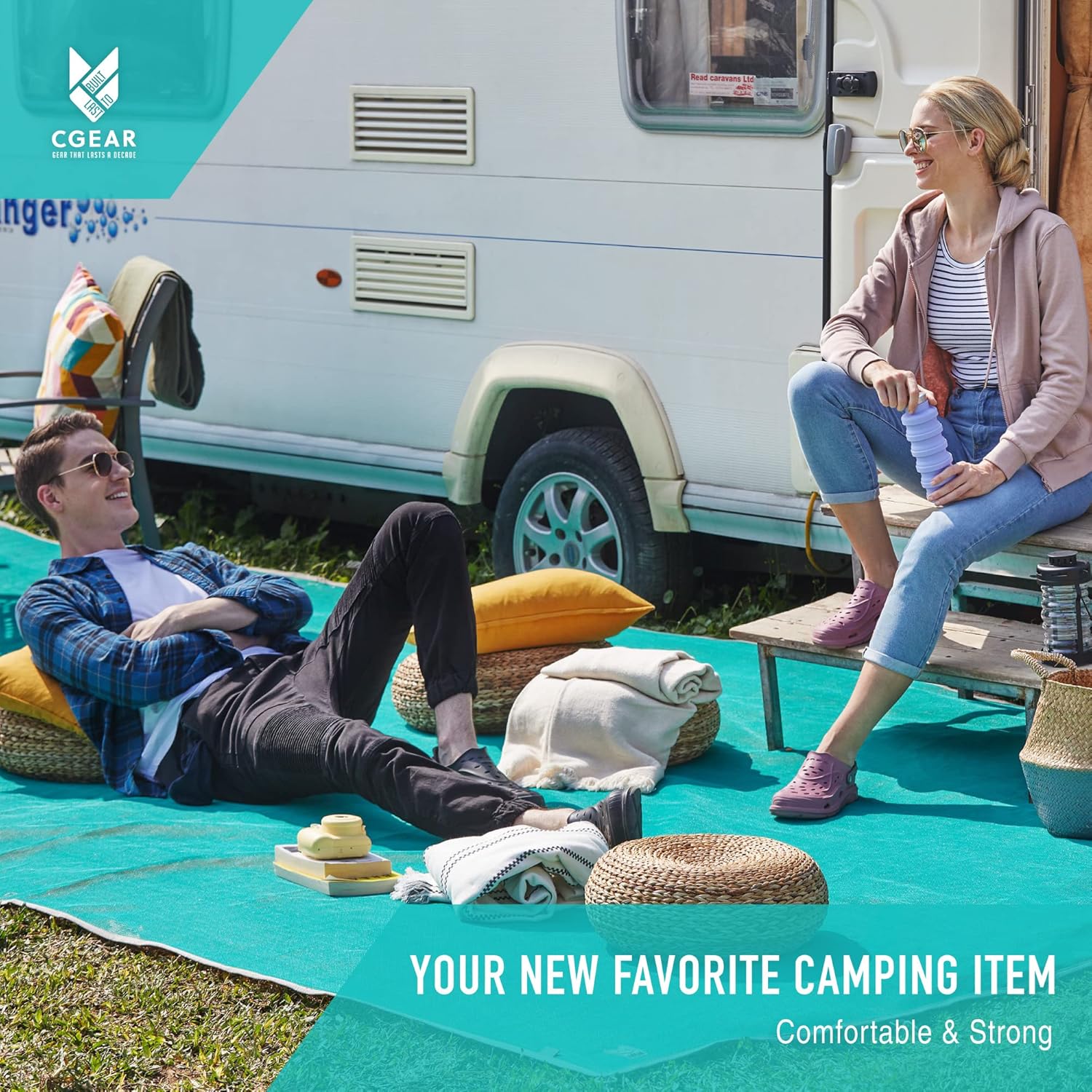 CGEAR RV Camping Mat, Sand Free Outdoor Reversible Rug for Campsite, Backyard, Patio, Deck, and Beach (Orange, 8' x 20')