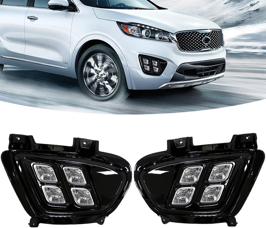 For KIA Sorento 2016 2017 2018 4 Eyes Style Driving Daytime Running Light Fog Lamps Accessories, Cover LED Day Light with Bezel