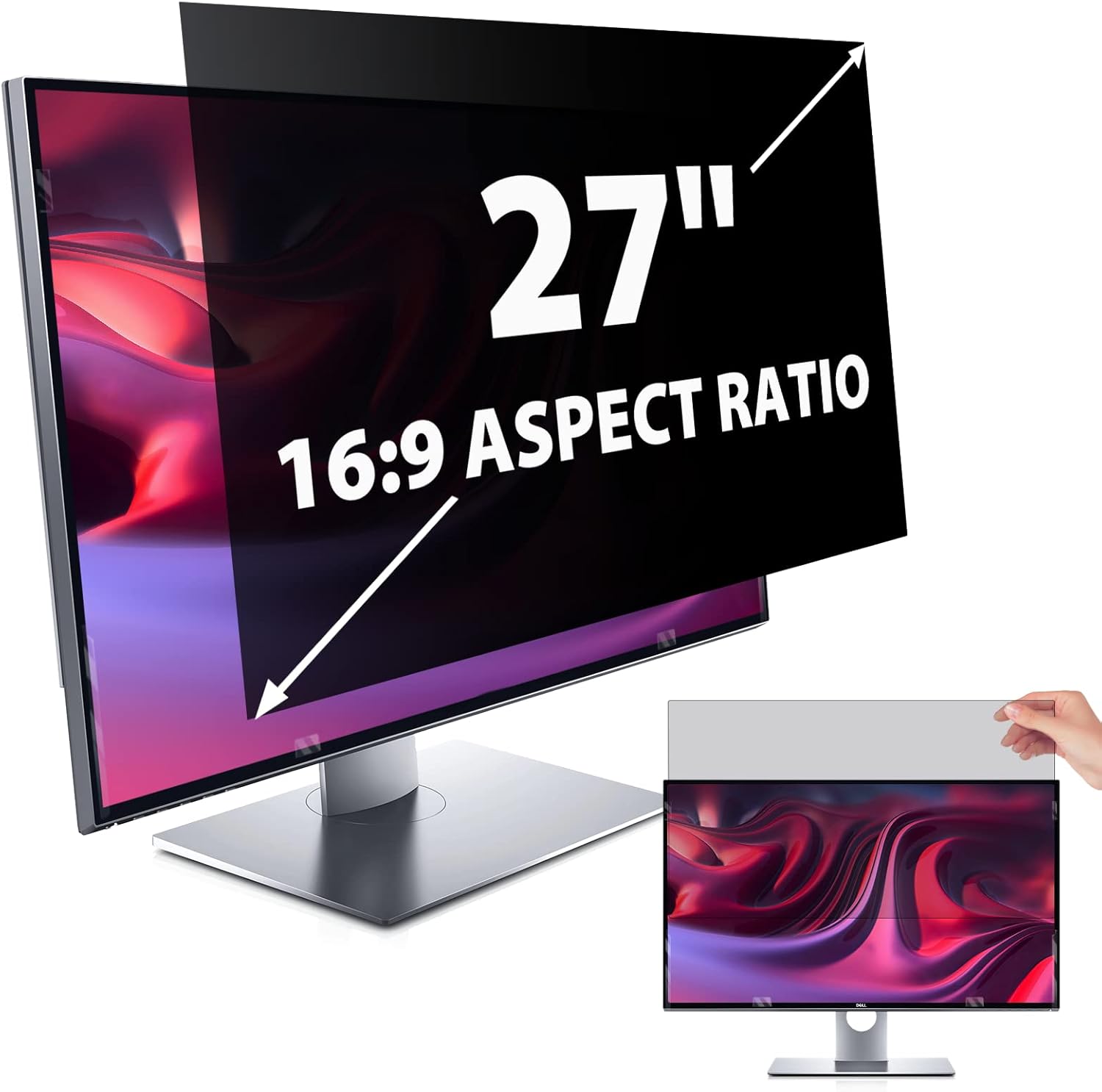 Privacy Screen for Computer Monitor 27 Inch 16:9 Aspect Ratio, Anti Blue Light Glare Removable 27 in Privacy Screen Filter Protective Film, Peslv HD 27 Inch Privacy Screen Protector for Monitor