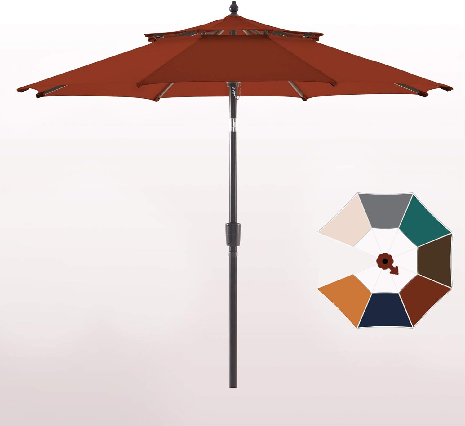 wikiwiki Olefin 9 FT 2 Tier Market Umbrella Patio Outdoor Table Umbrellas with 3-Year Nonfading Olefin Canopy and Push Button Tilt for Garden, Backyard & Pool (Navy Blue)