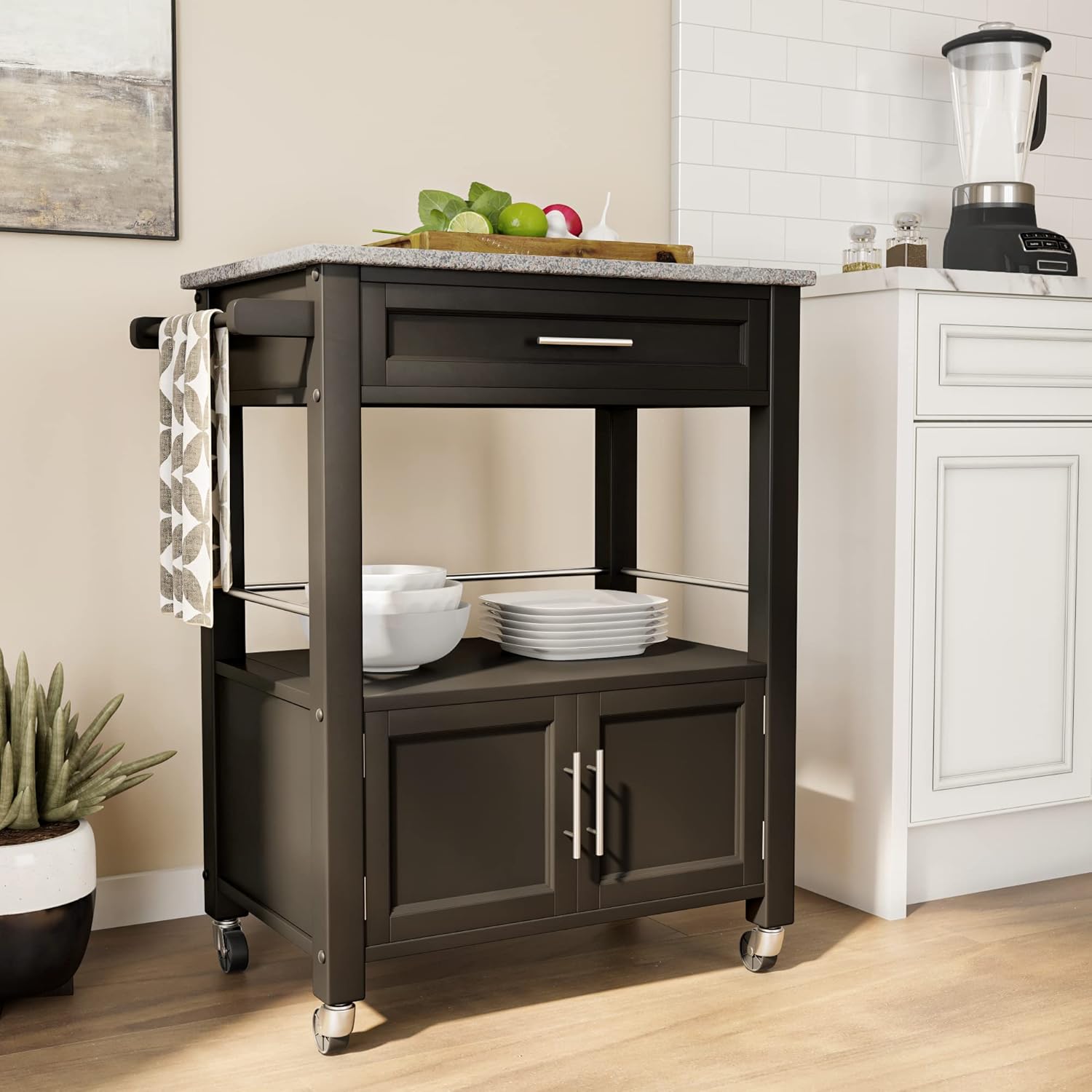 Linon Cameron Granite Top Kitchen Cart, 36.02